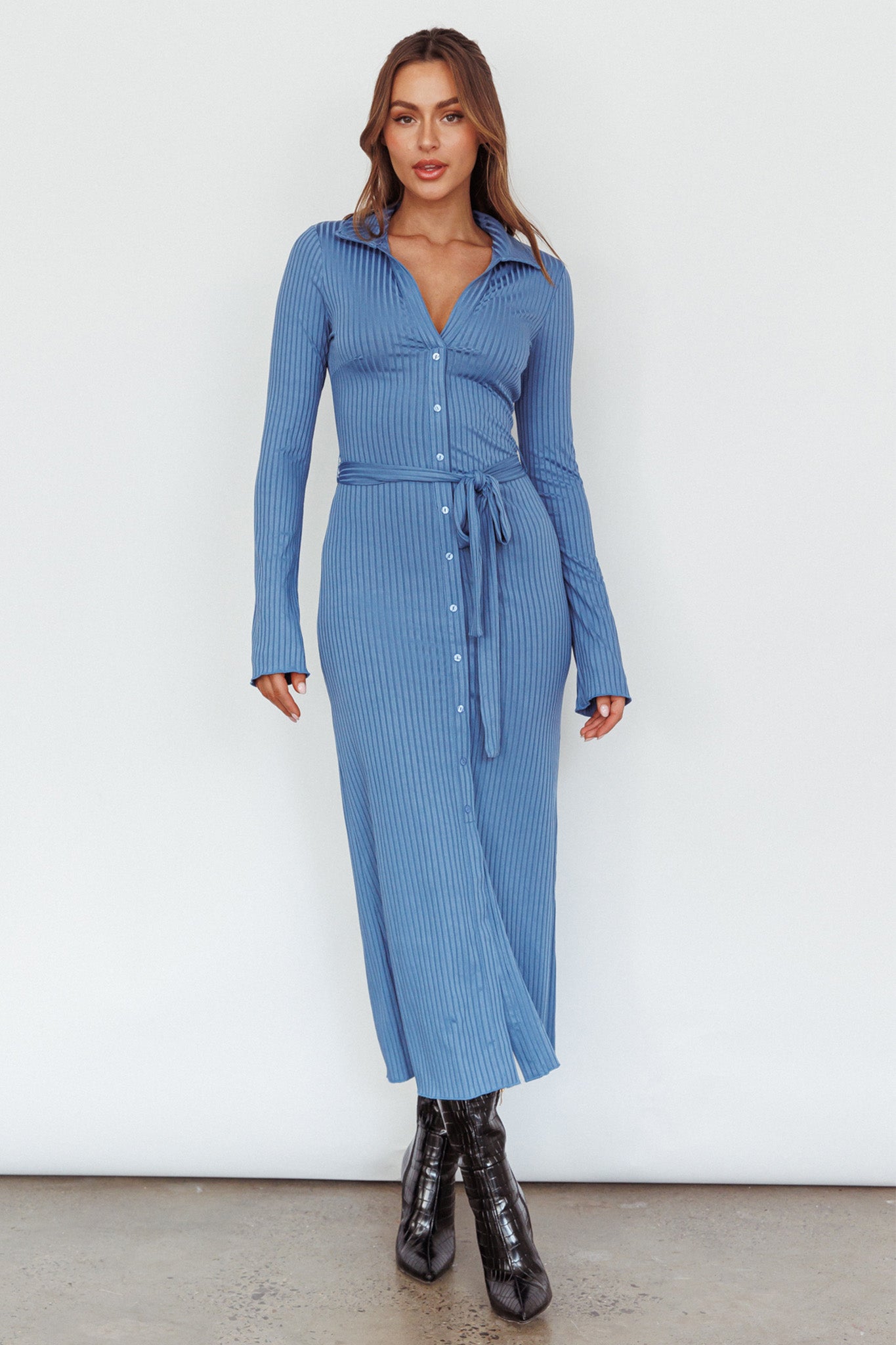 Eastcoast Collared Placket Midi Dress Blue by Selfie Leslie