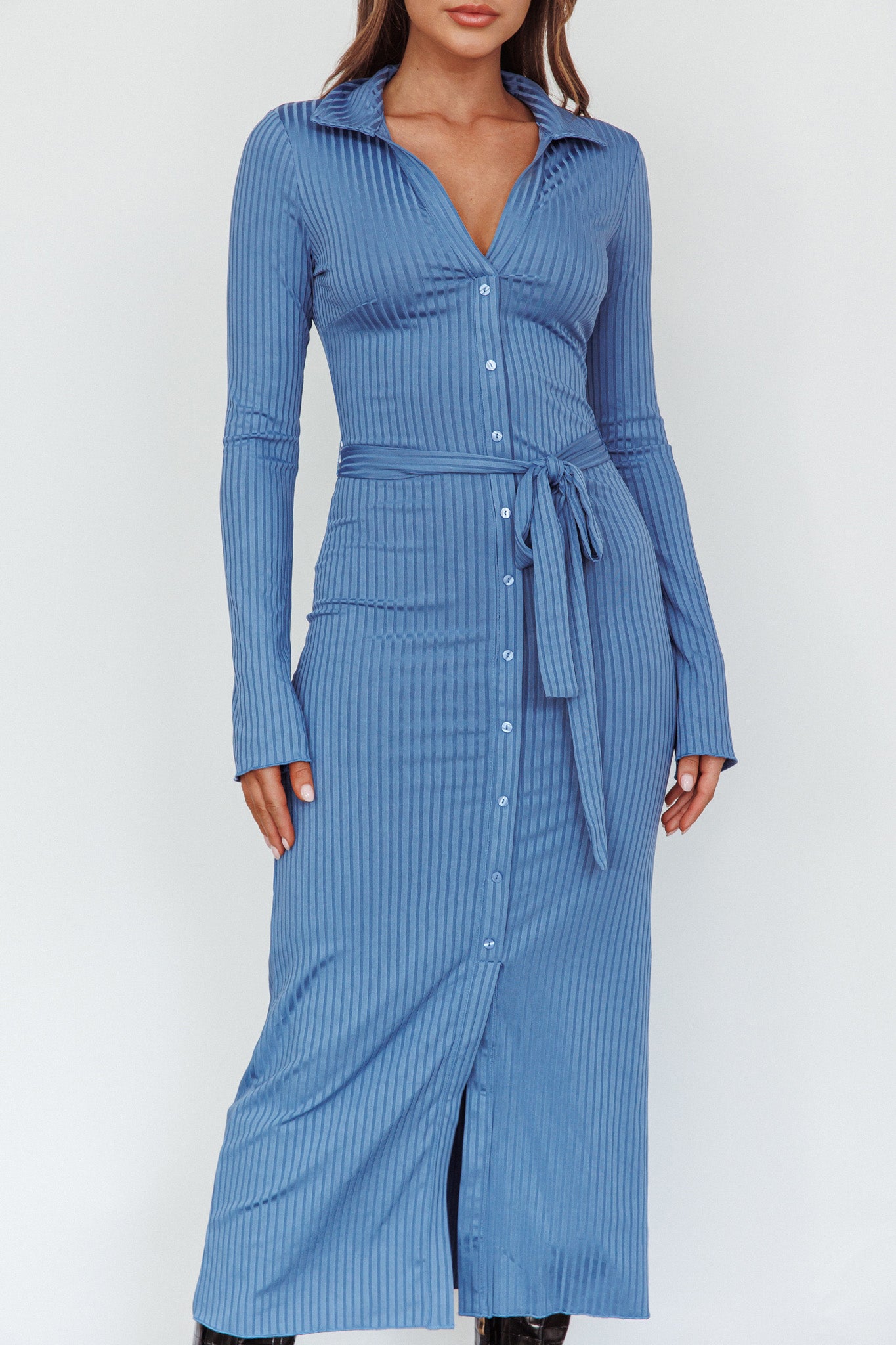 Eastcoast Collared Placket Midi Dress Blue by Selfie Leslie