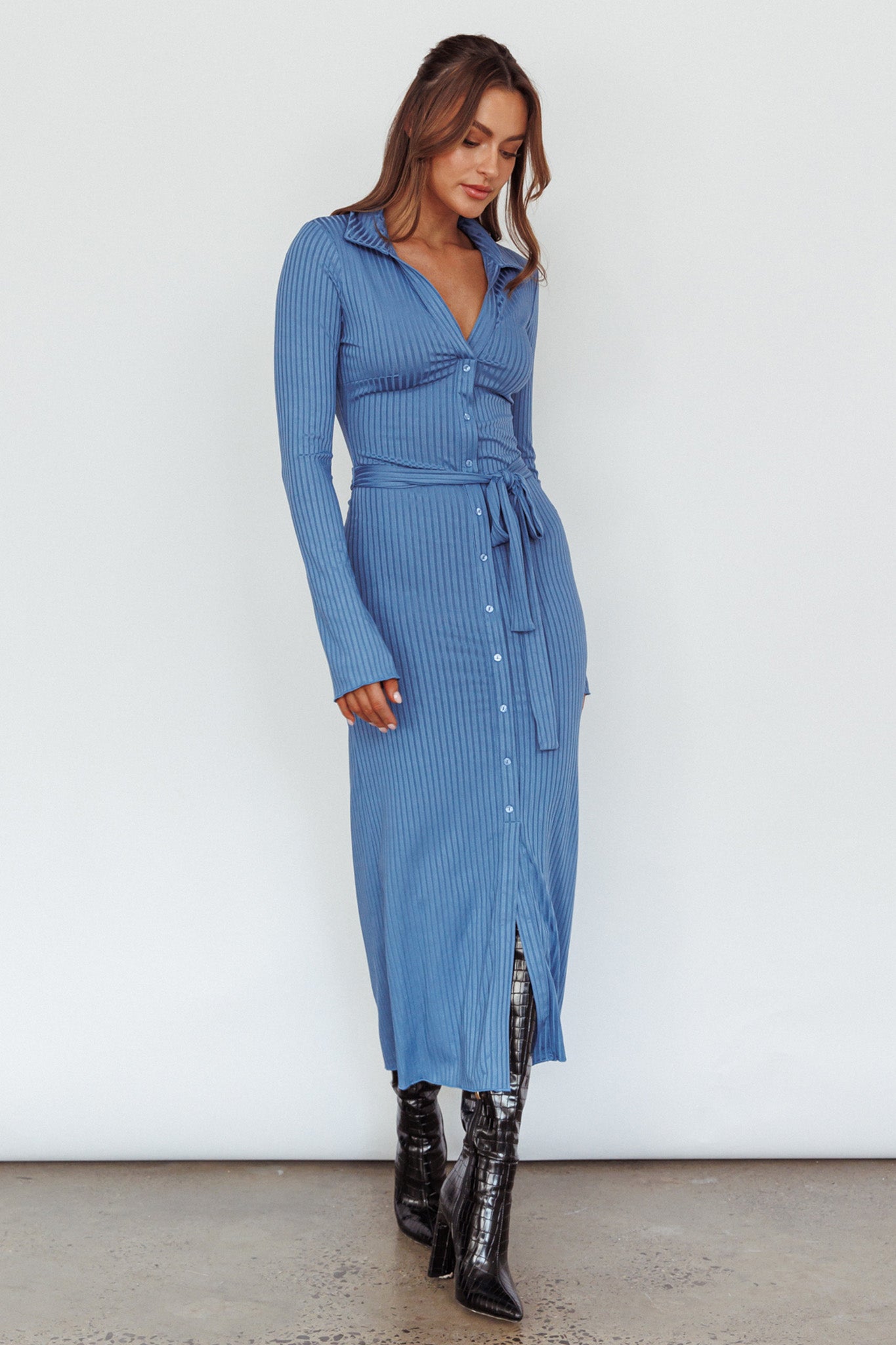 Eastcoast Collared Placket Midi Dress Blue by Selfie Leslie