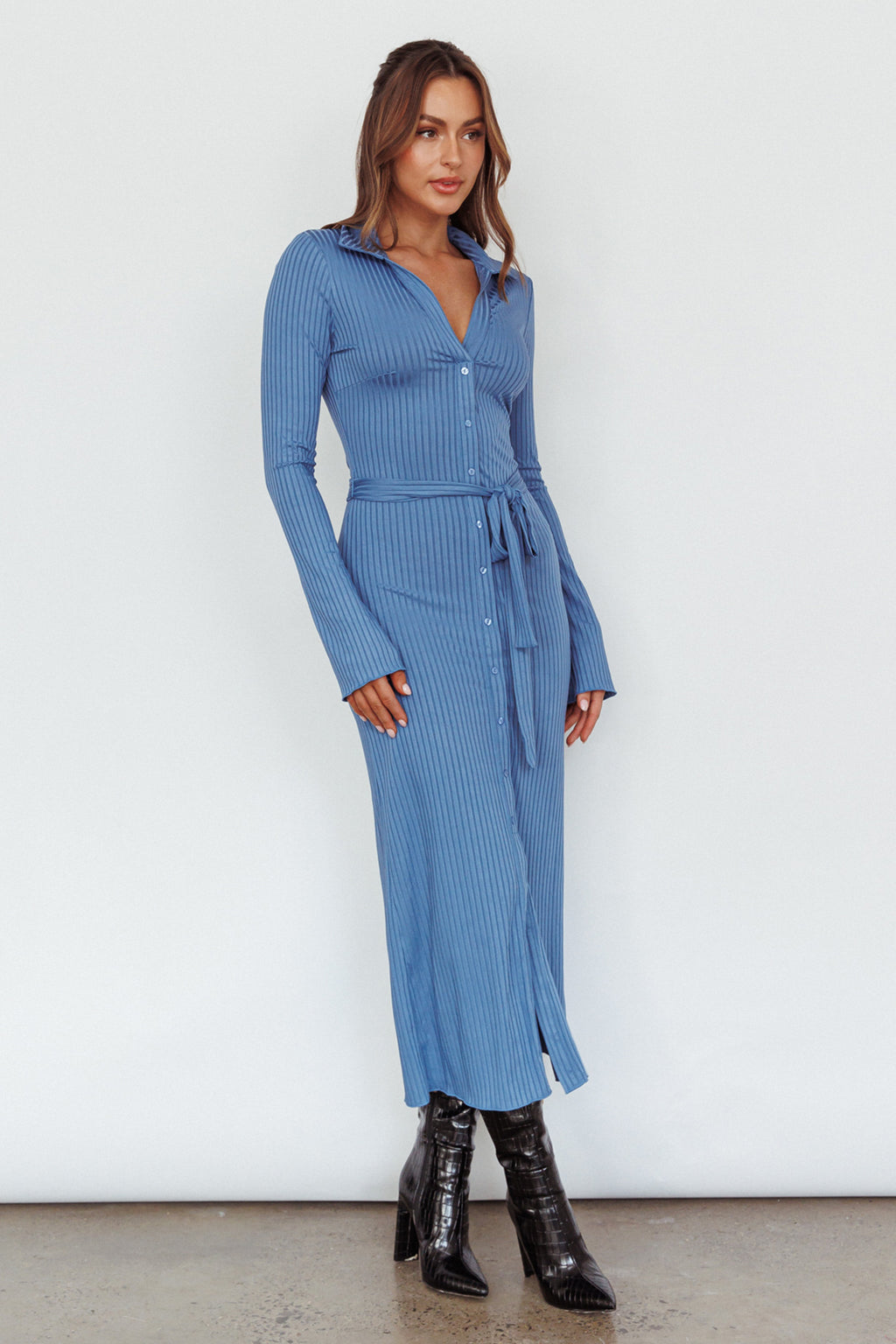 Eastcoast Collared Placket Midi Dress Blue by Selfie Leslie