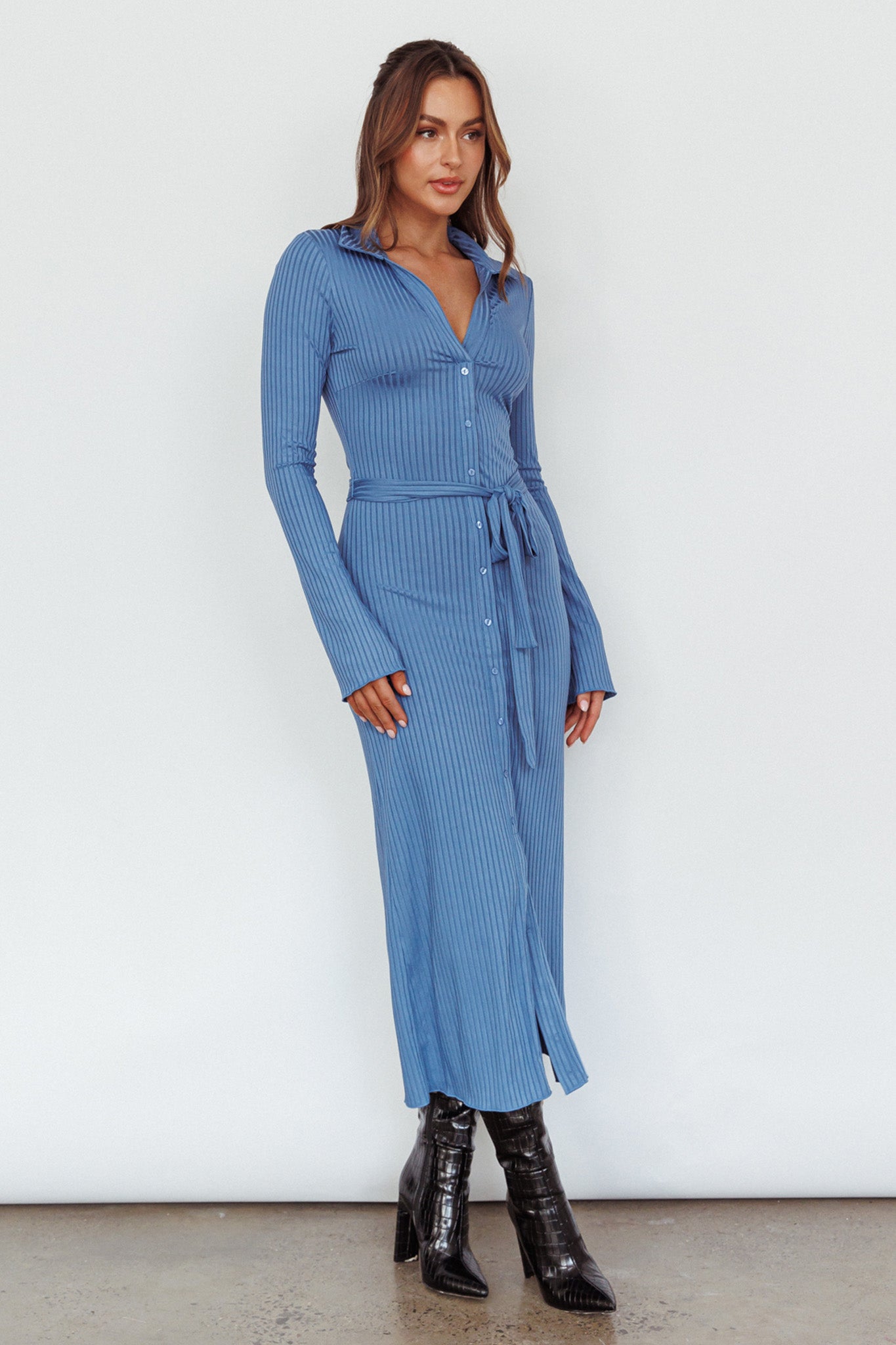 Eastcoast Collared Placket Midi Dress Blue by Selfie Leslie