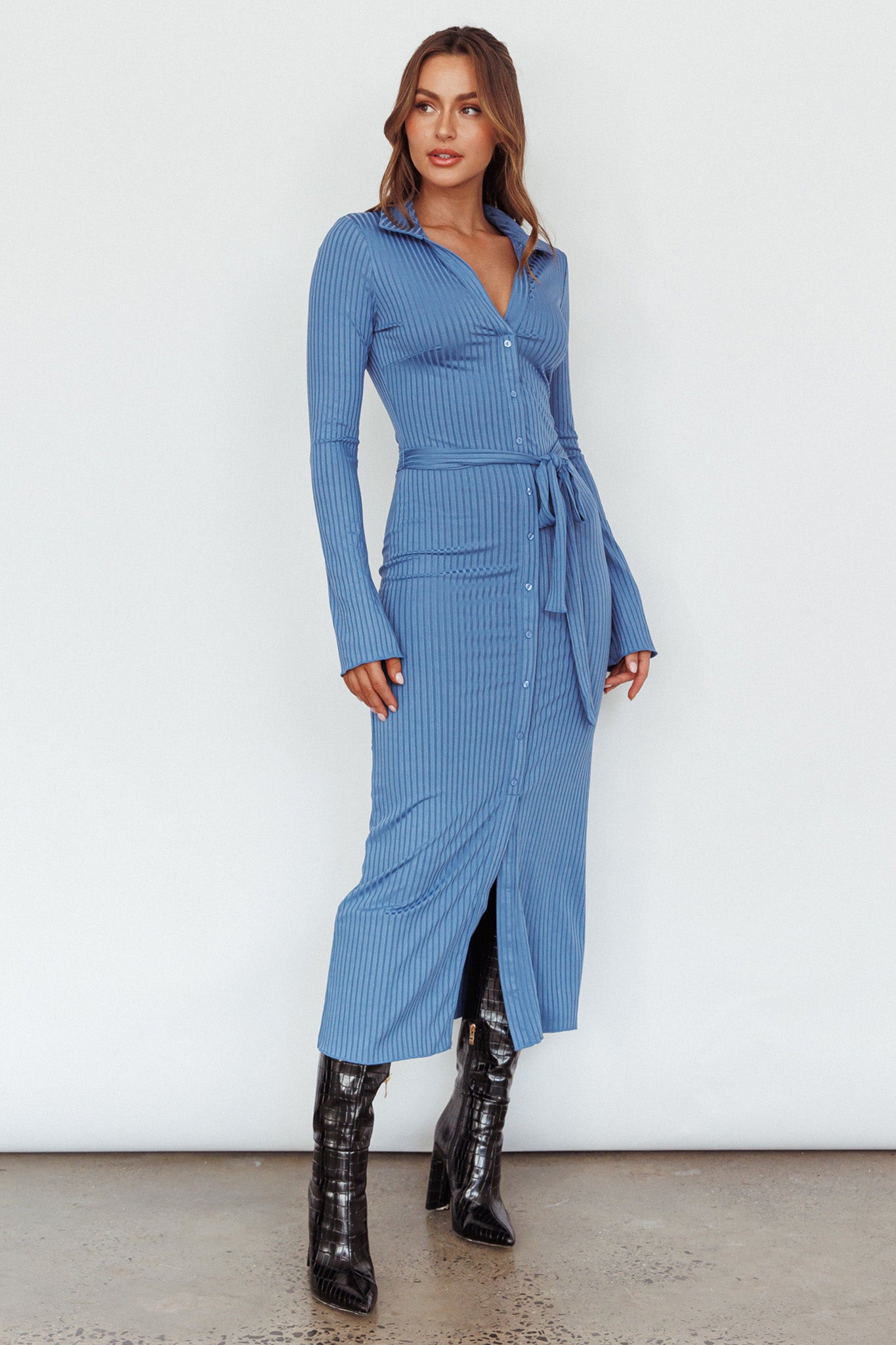 Eastcoast Collared Placket Midi Dress Blue by Selfie Leslie