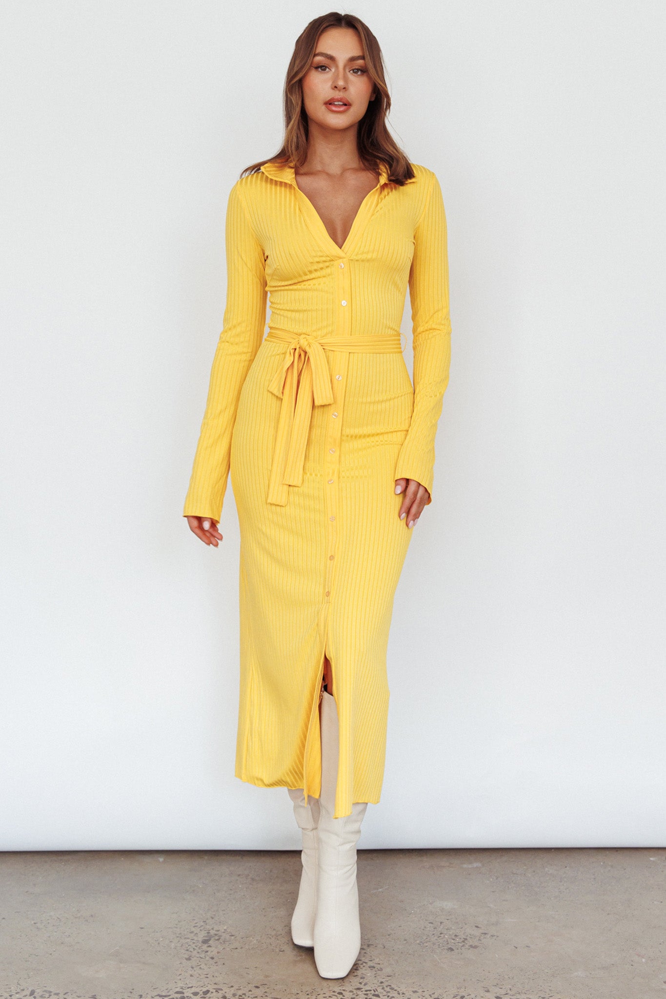 Eastcoast Collared Placket Midi Dress Yellow by Selfie Leslie