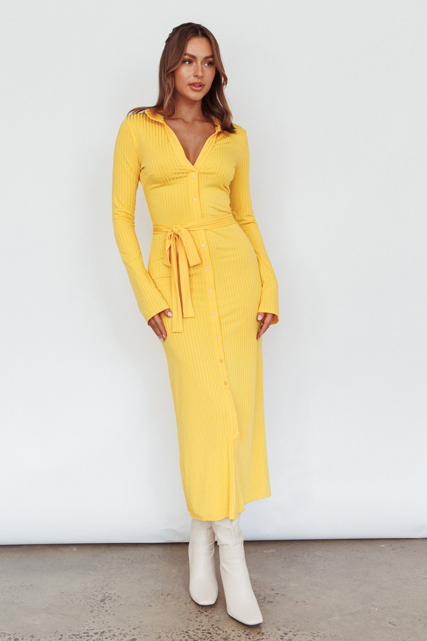 Eastcoast Collared Placket Midi Dress Yellow by Selfie Leslie