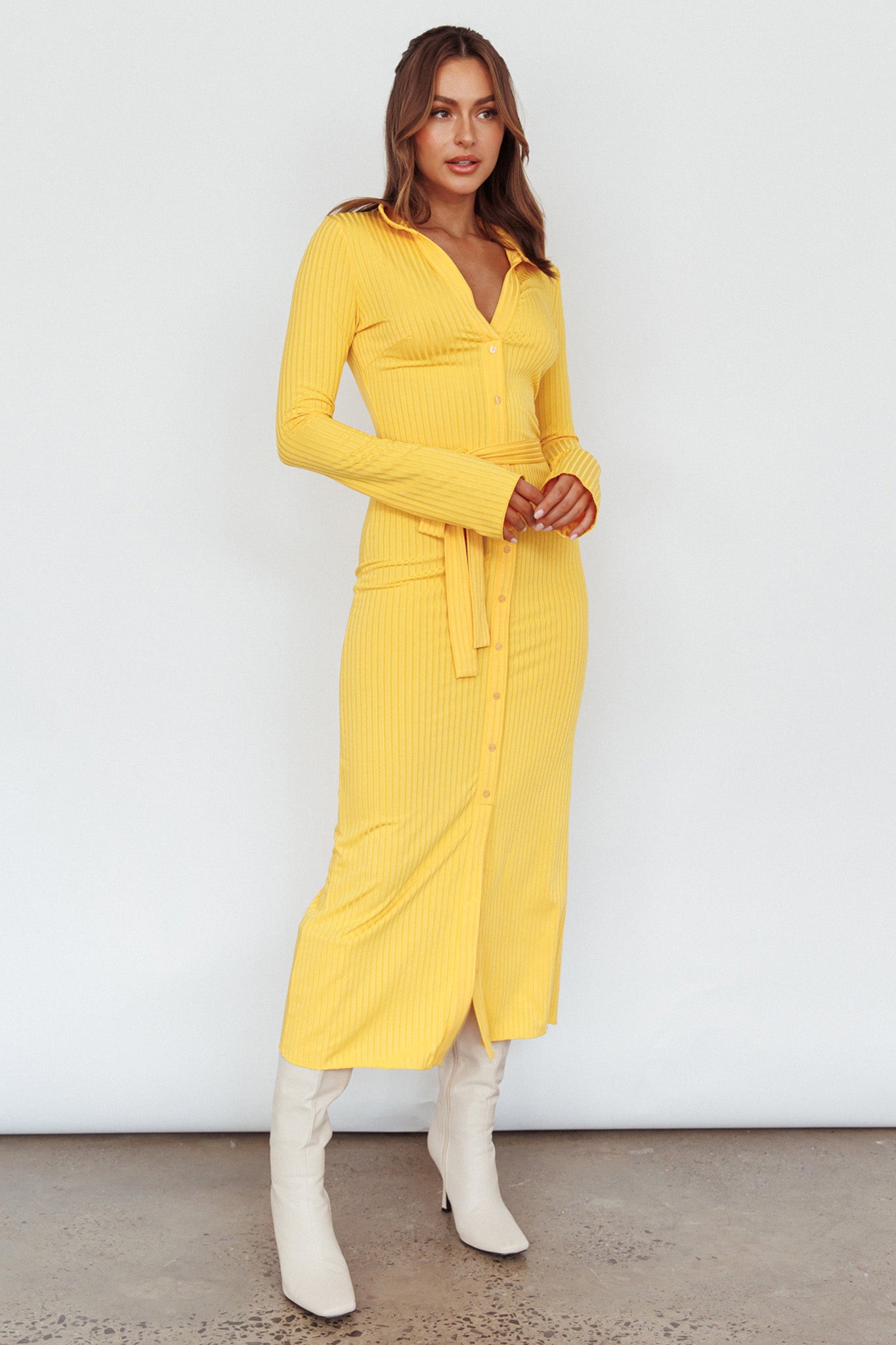 Eastcoast Collared Placket Midi Dress Yellow by Selfie Leslie