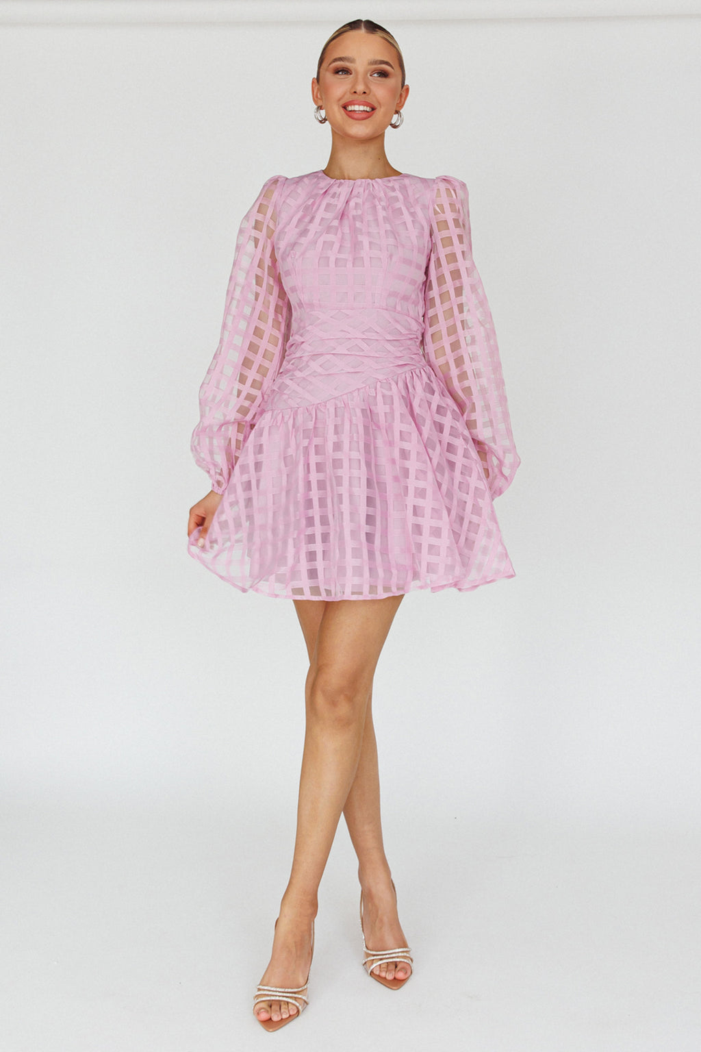 Tatiana Long Sleeve Plaid Mini Dress Lilac by Selfie Leslie
