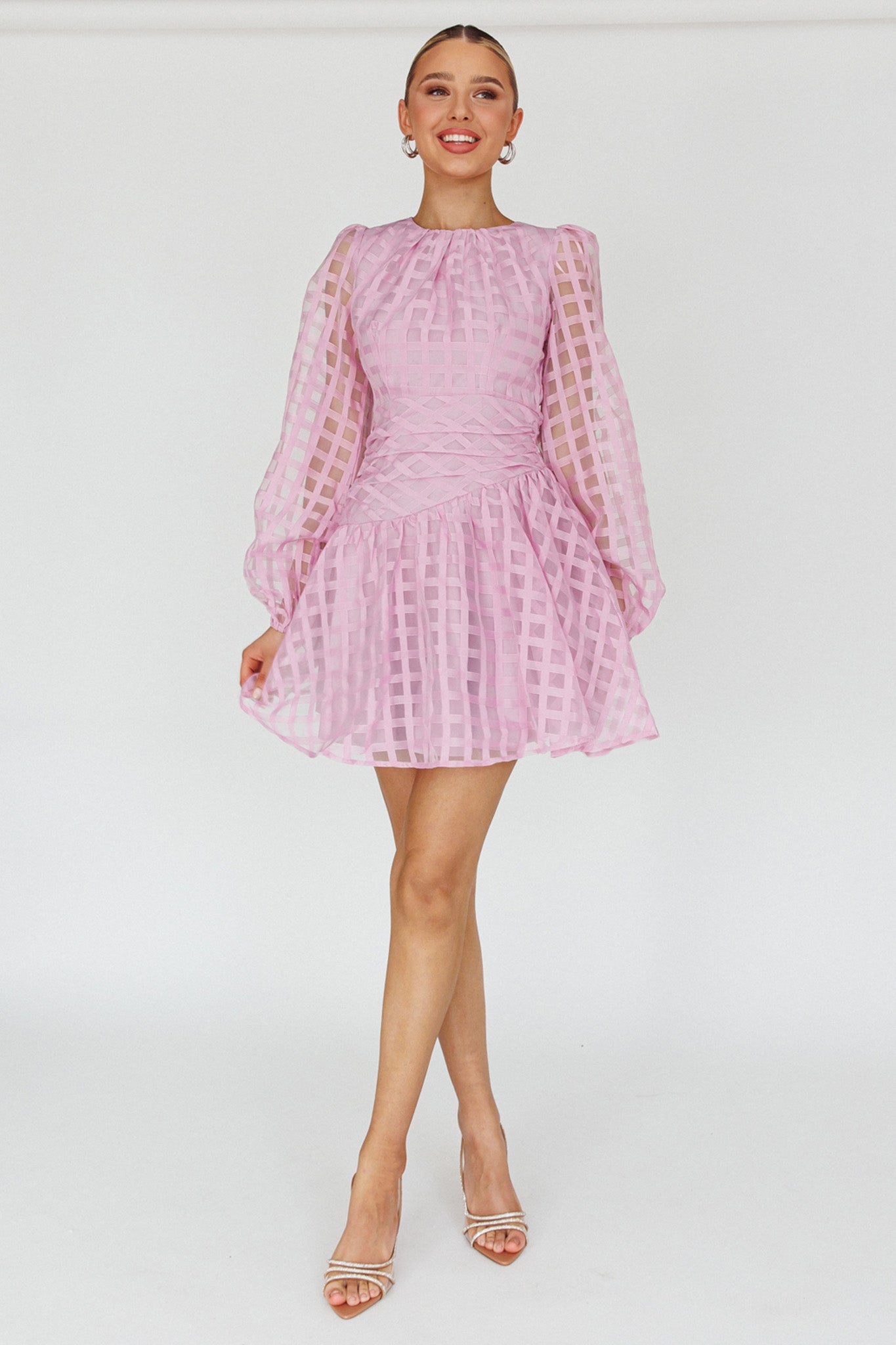 Tatiana Long Sleeve Plaid Mini Dress Lilac by Selfie Leslie