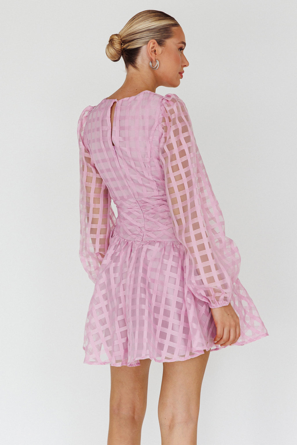 Tatiana Long Sleeve Plaid Mini Dress Lilac by Selfie Leslie
