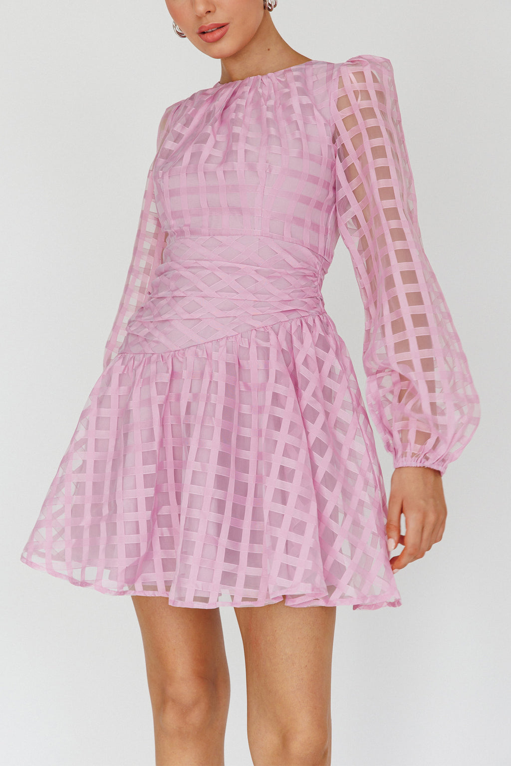 Tatiana Long Sleeve Plaid Mini Dress Lilac by Selfie Leslie