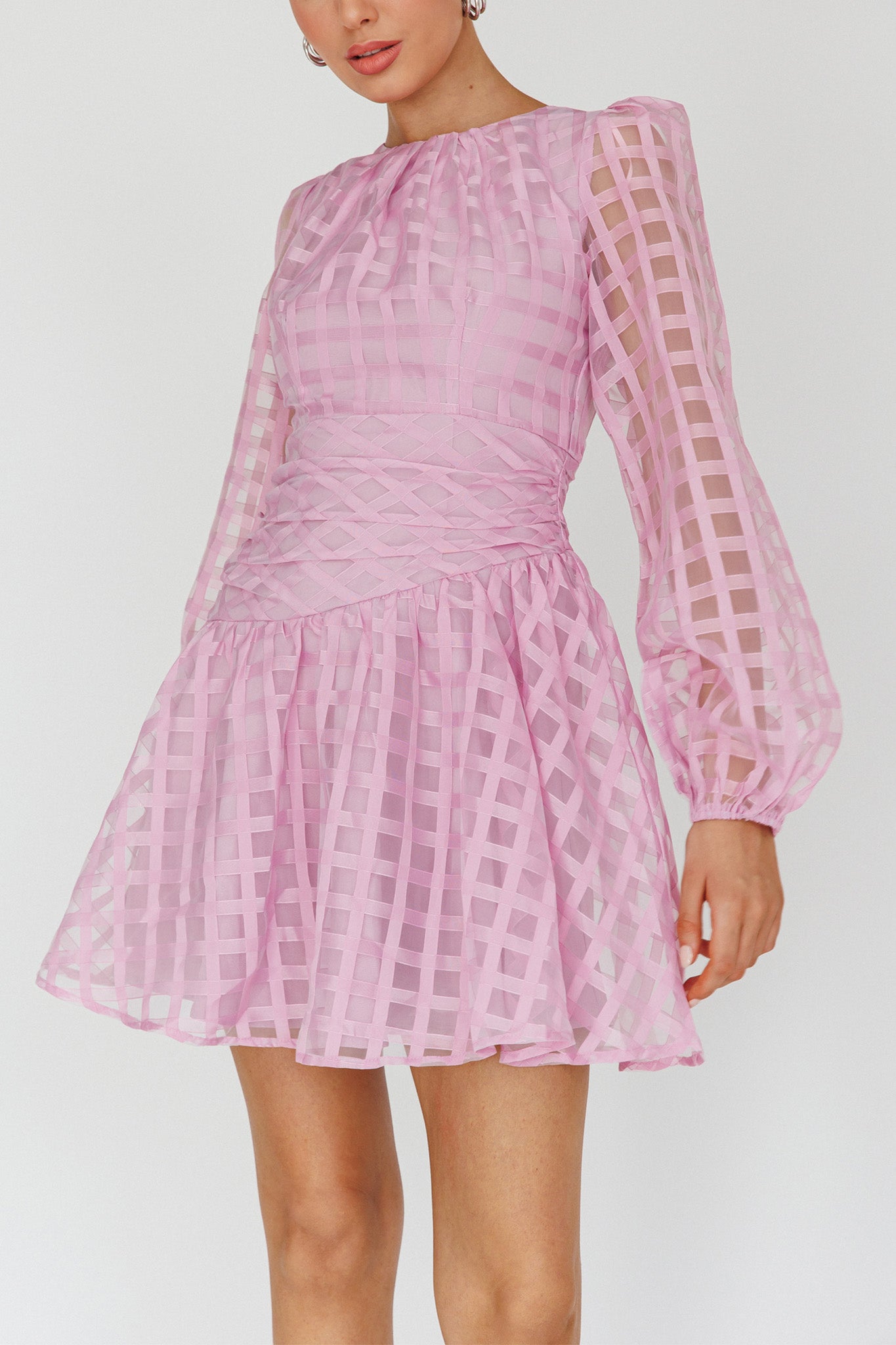 plaid long sleeve mini dress Tatiana Long Sleeve Plaid Mini Dress Lilac– Selfie Leslie