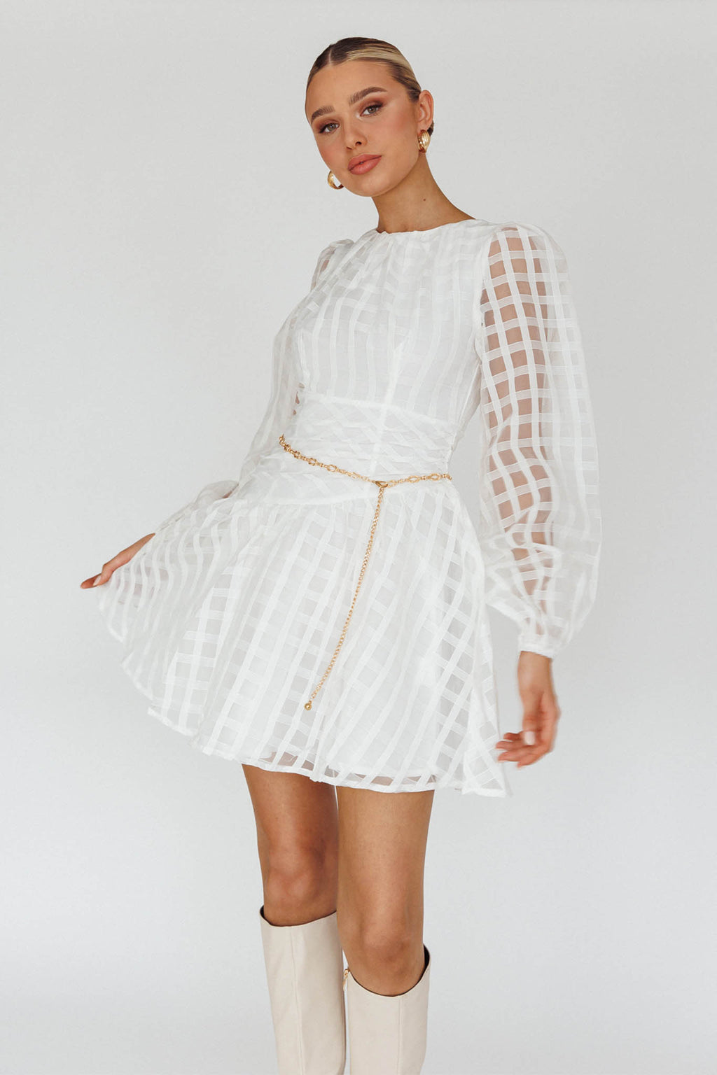 Tatiana Long Sleeve Plaid Mini Dress by Selfie Leslie