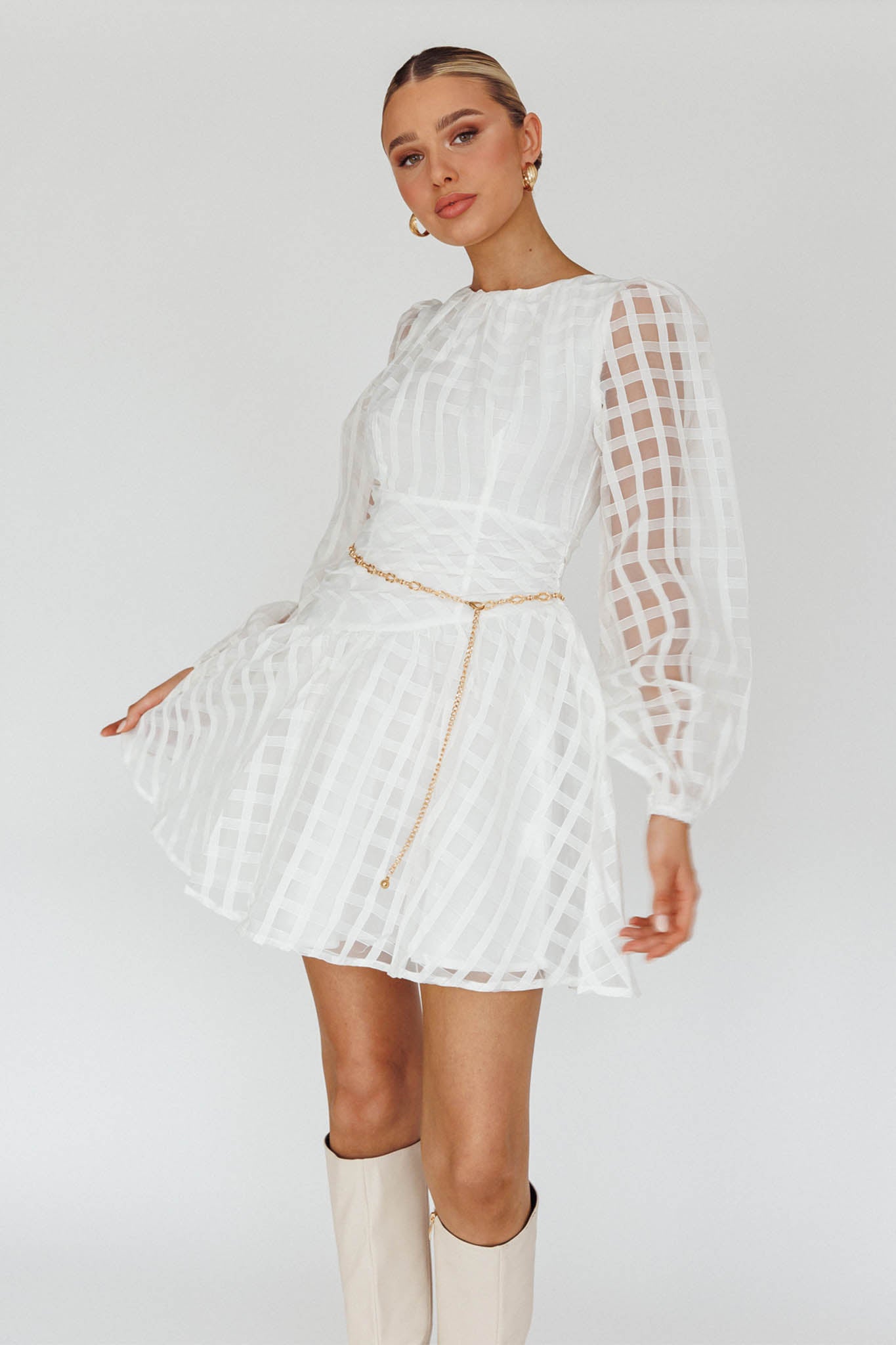 Tatiana Long Sleeve Plaid Mini Dress by Selfie Leslie