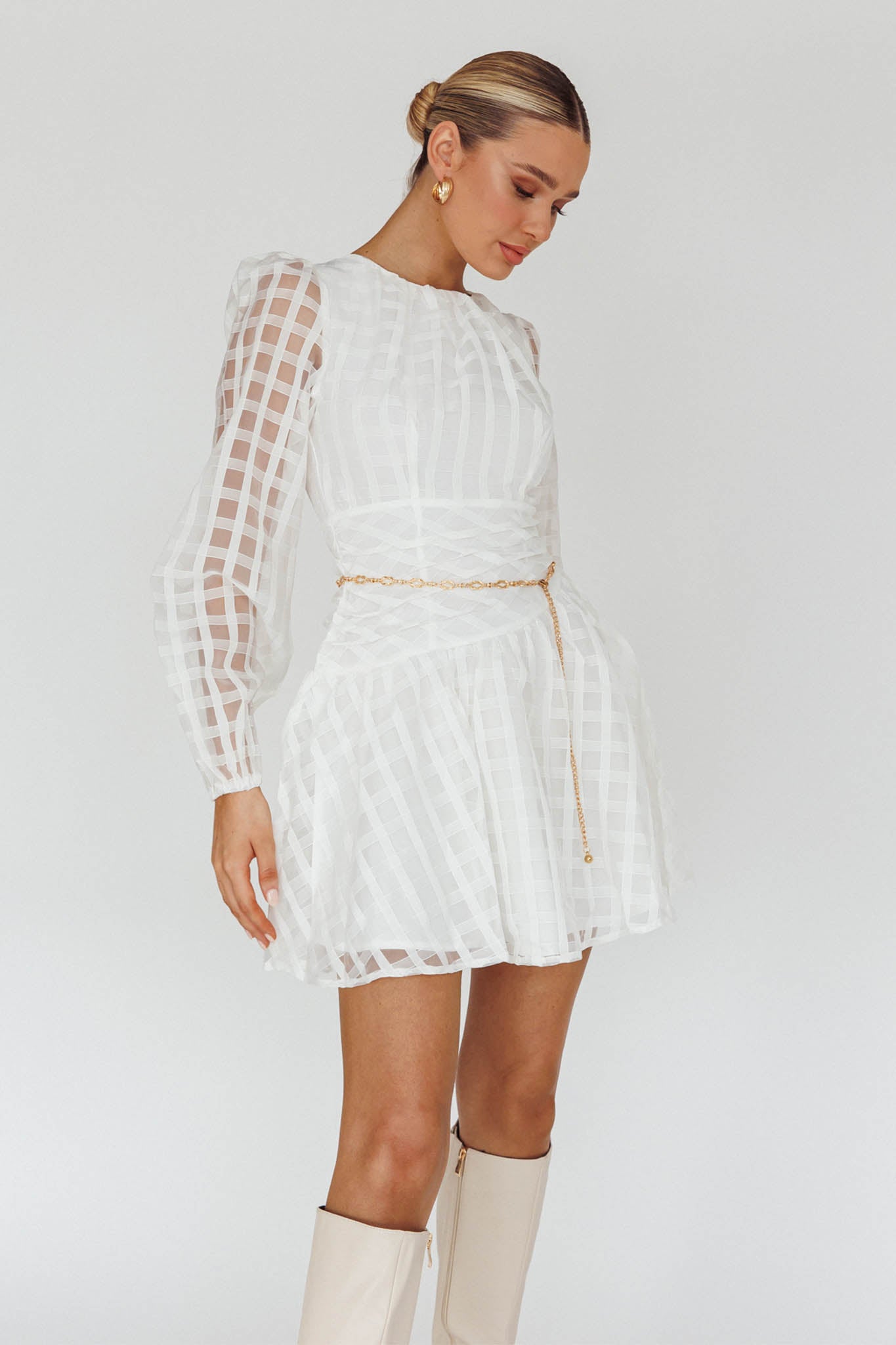 Tatiana Long Sleeve Plaid Mini Dress by Selfie Leslie