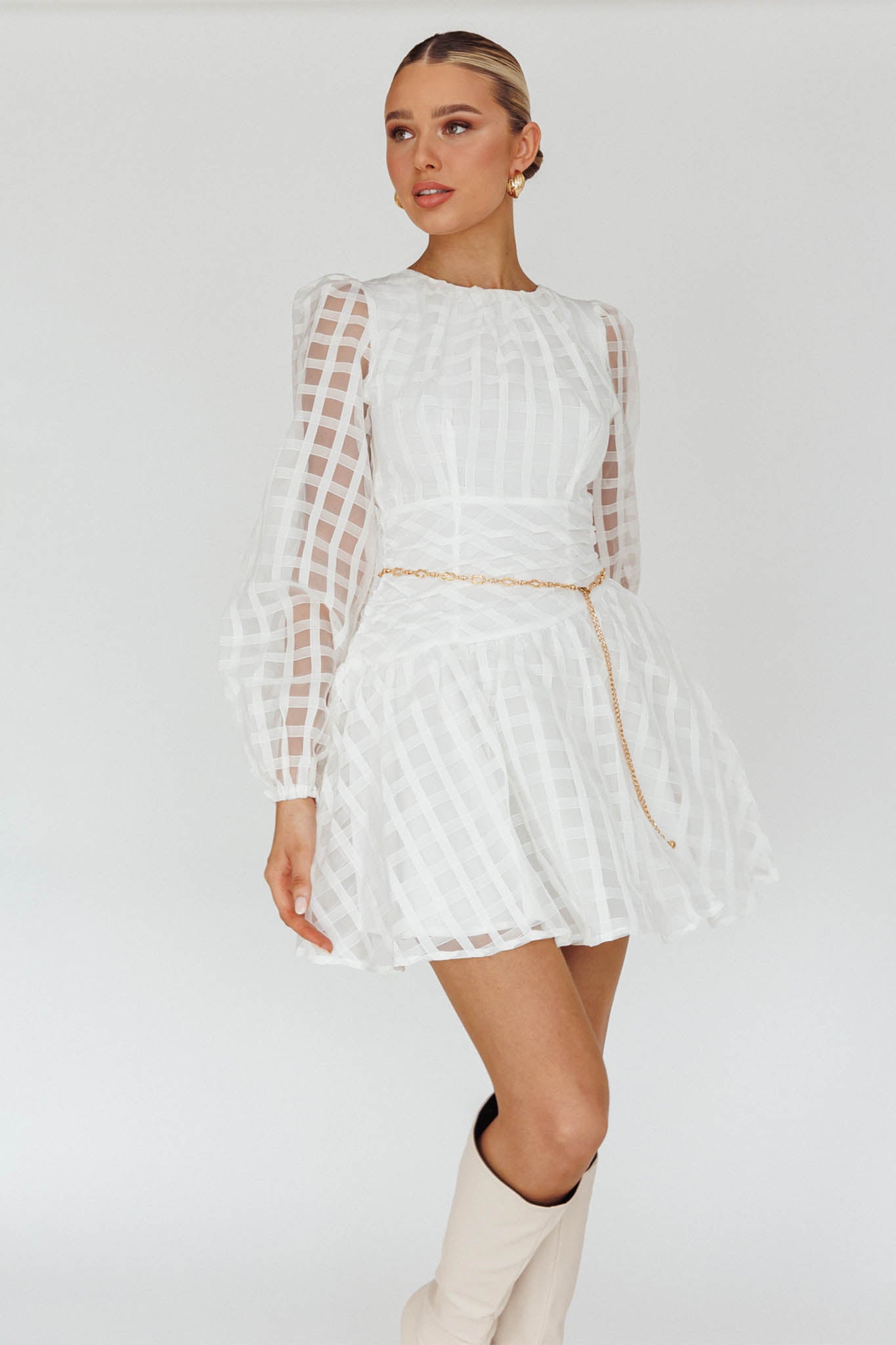 Tatiana Long Sleeve Plaid Mini Dress by Selfie Leslie