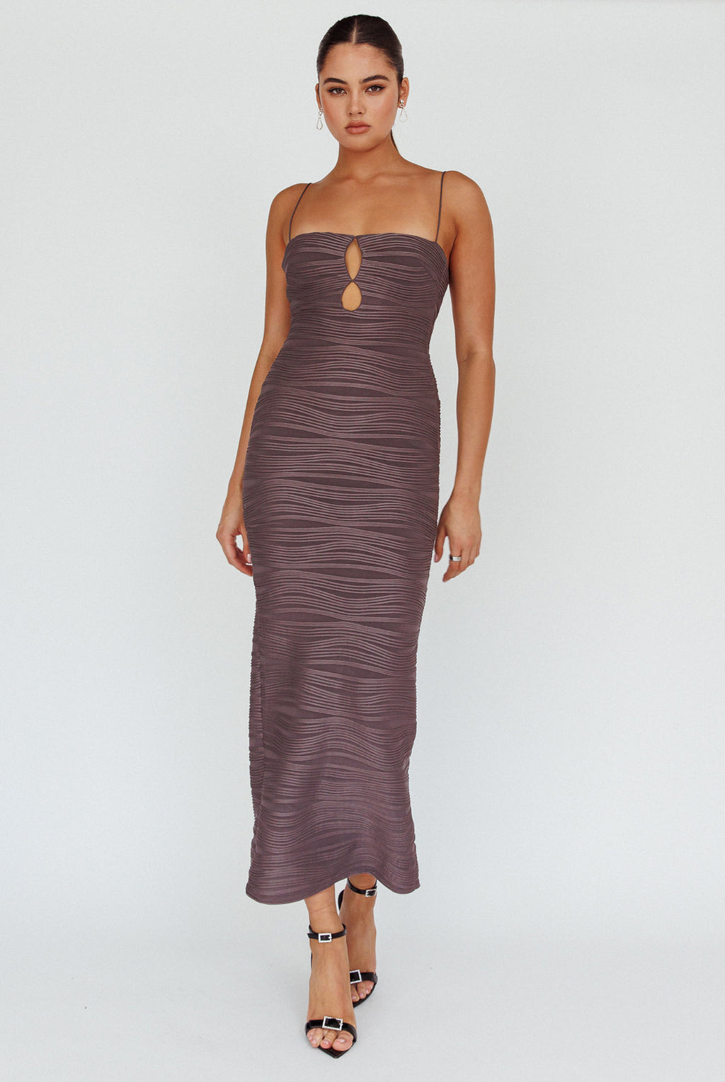 Orion Keyhole Bodice Midi Dress Grey by Selfie Leslie