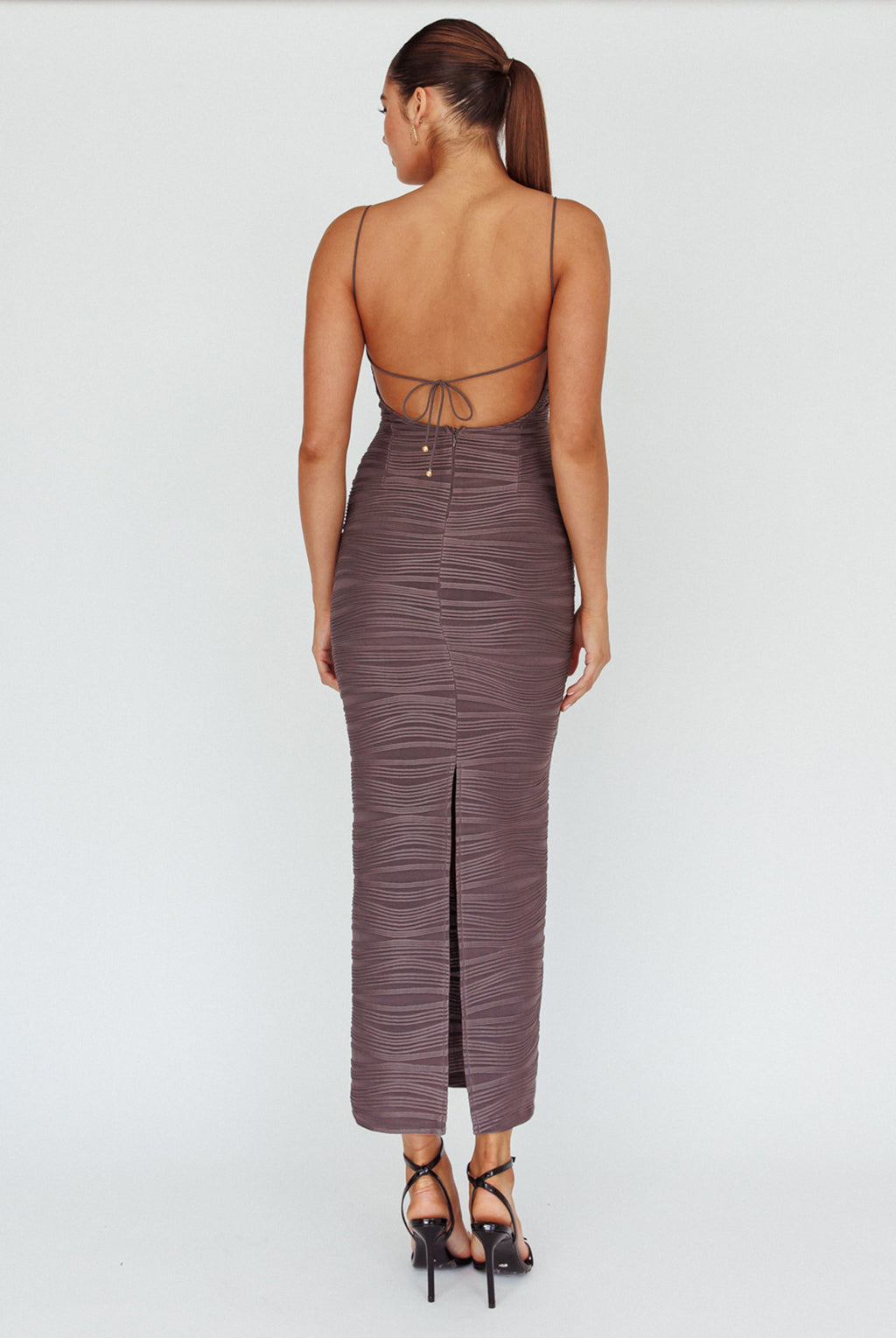 Orion Keyhole Bodice Midi Dress Grey by Selfie Leslie
