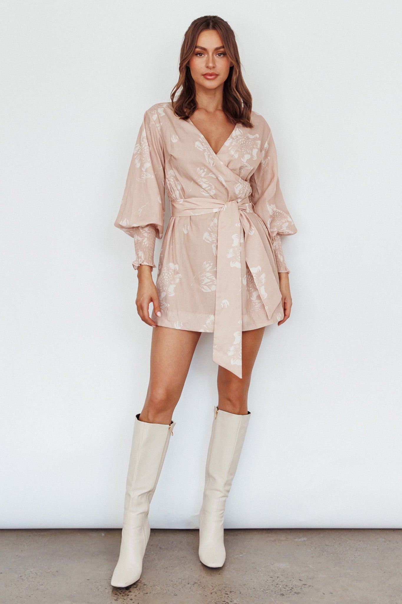 New Wave Long Sleeve Wrap Dress Sand by Selfie Leslie