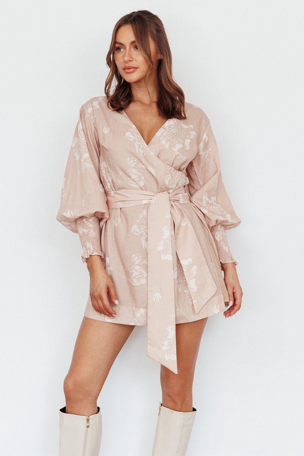 New Wave Long Sleeve Wrap Dress Sand by Selfie Leslie