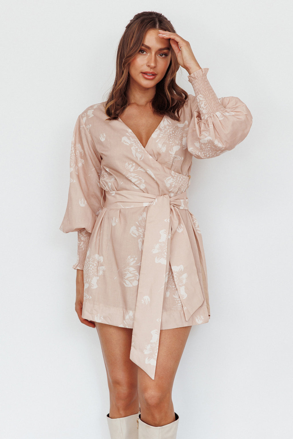 New Wave Long Sleeve Wrap Dress Sand by Selfie Leslie