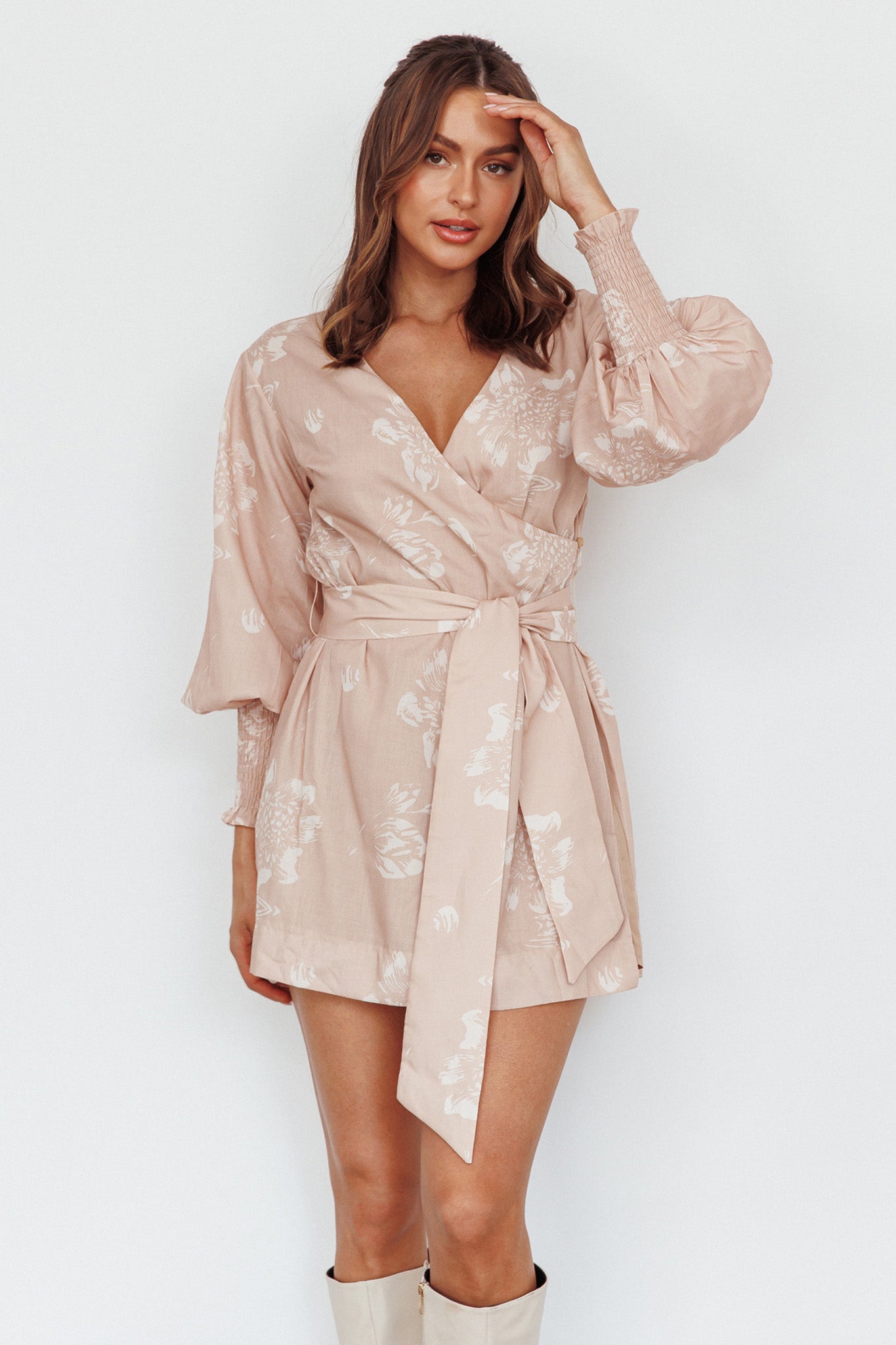 New Wave Long Sleeve Wrap Dress Sand by Selfie Leslie