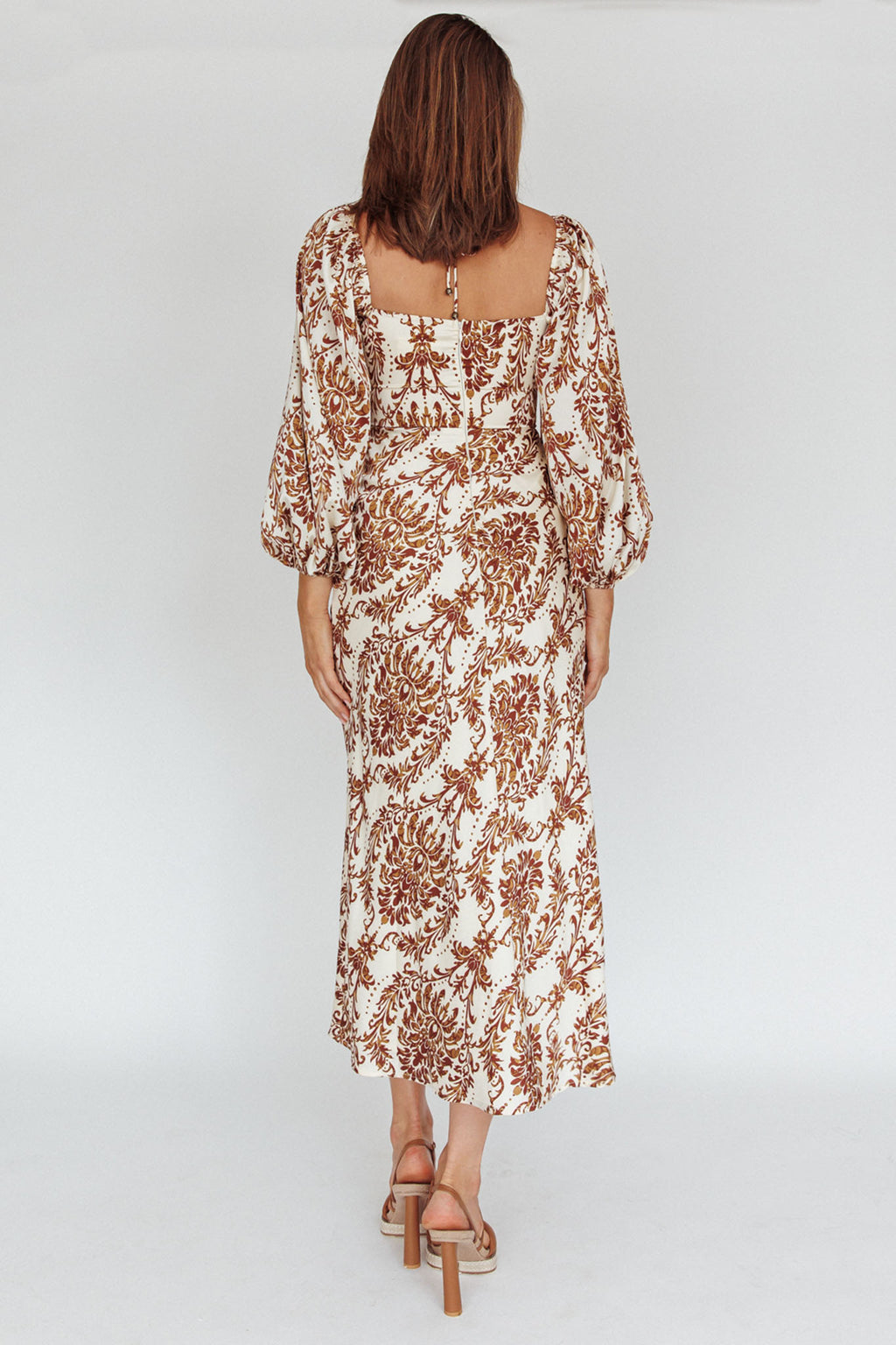 Nyree Long Sleeve Maxi Dress Floral Brown by Selfie Leslie