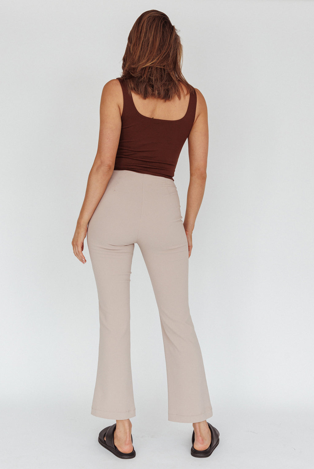 Sabria Mid-Rise Flare Pants Beige by Selfie Leslie