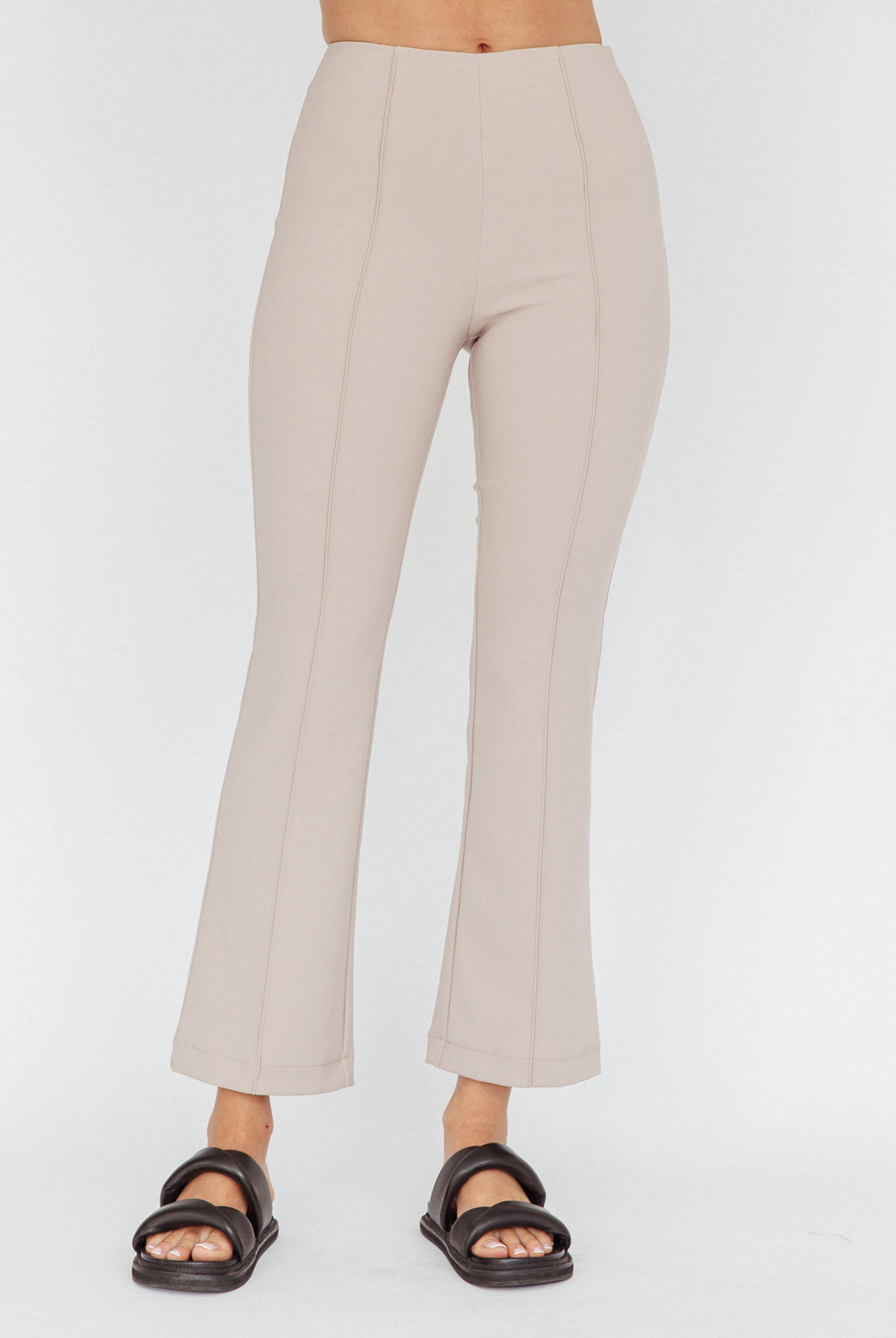 Sabria Mid-Rise Flare Pants Beige by Selfie Leslie