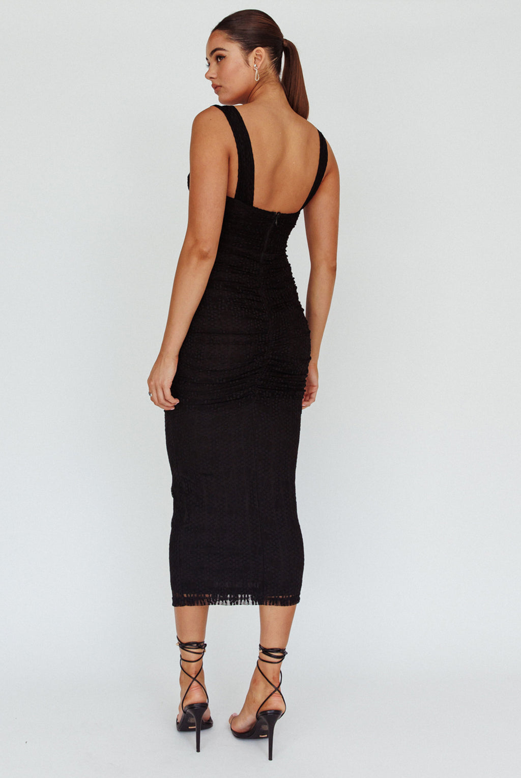 Oliana Embroidered Mesh Midi Dress Black by Selfie Leslie