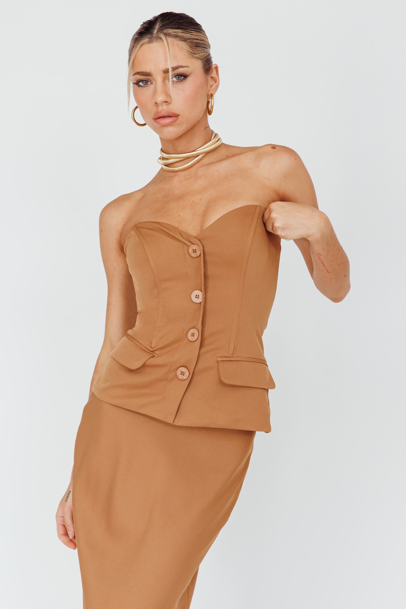 Valencia Strapless Bustier Top Mocha by Selfie Leslie