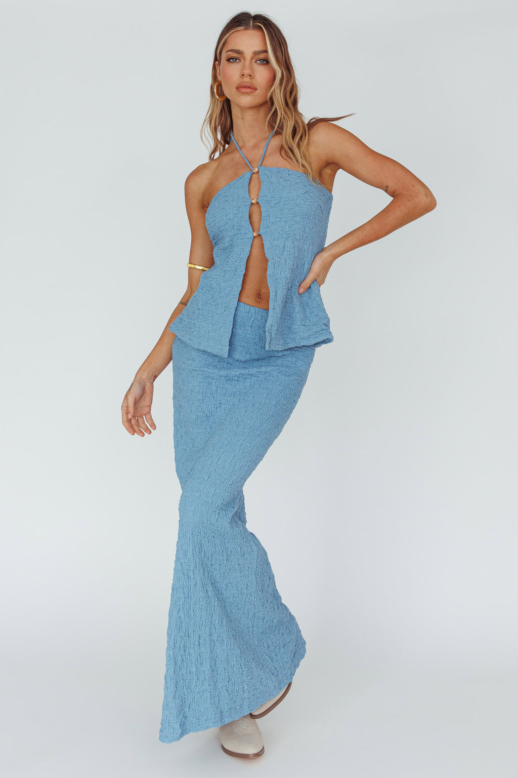 Kalei Textured Midi Skirt Blue by Selfie Leslie