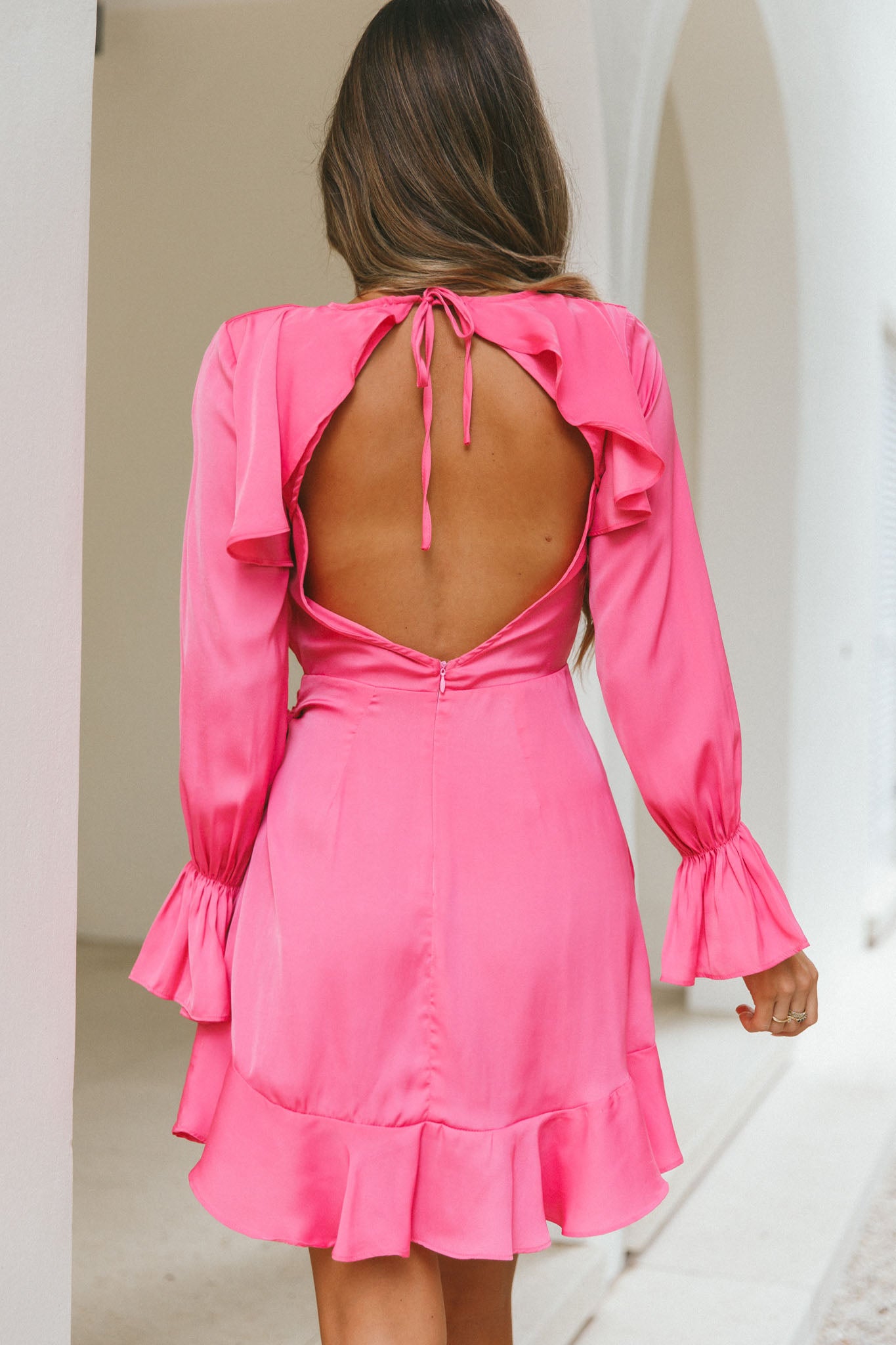 Darla Long Sleeve Satin Dress Hot Pink XS Darla Long Sleeve Satin Dress Hot Pink XS