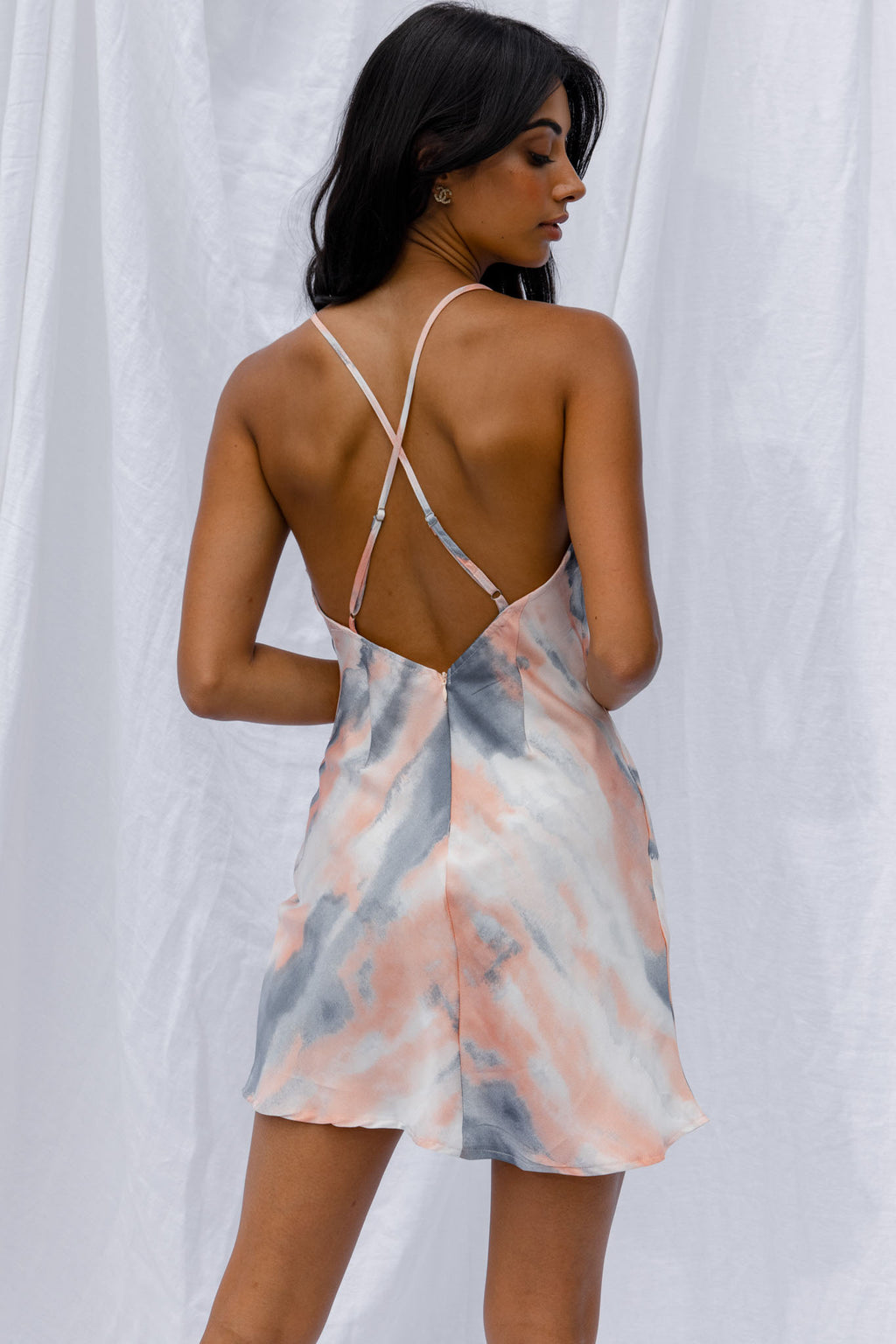 Hey Girl Cowl Neck Wrap Front Mini Dress Tie-Dye Print Multi by Selfie Leslie