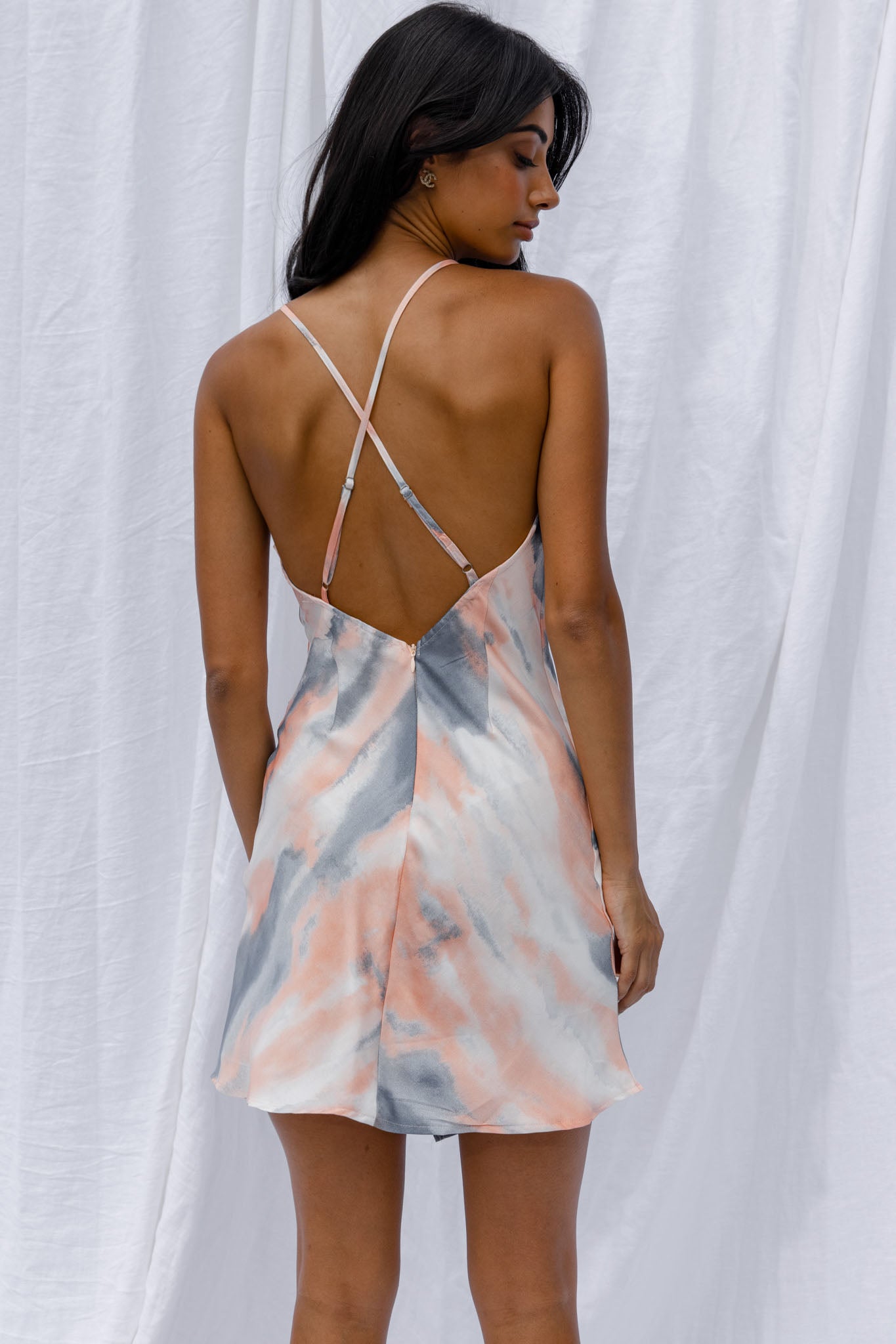 Hey Girl Cowl Neck Wrap Front Mini Dress Tie-Dye Print Multi by Selfie Leslie