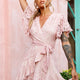 Cami Angel Sleeve Faux Wrap Dress Lace Blush
