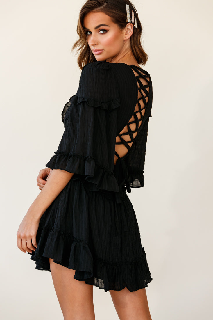 Albany Lace Up Back Frill Dress White main image 0