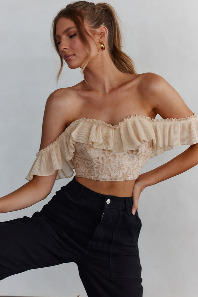 Shop the Dreamy On Or Off-Shoulder Frill Crop Top Nude