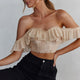Dreamy On Or Off-Shoulder Frill Crop Top Nude