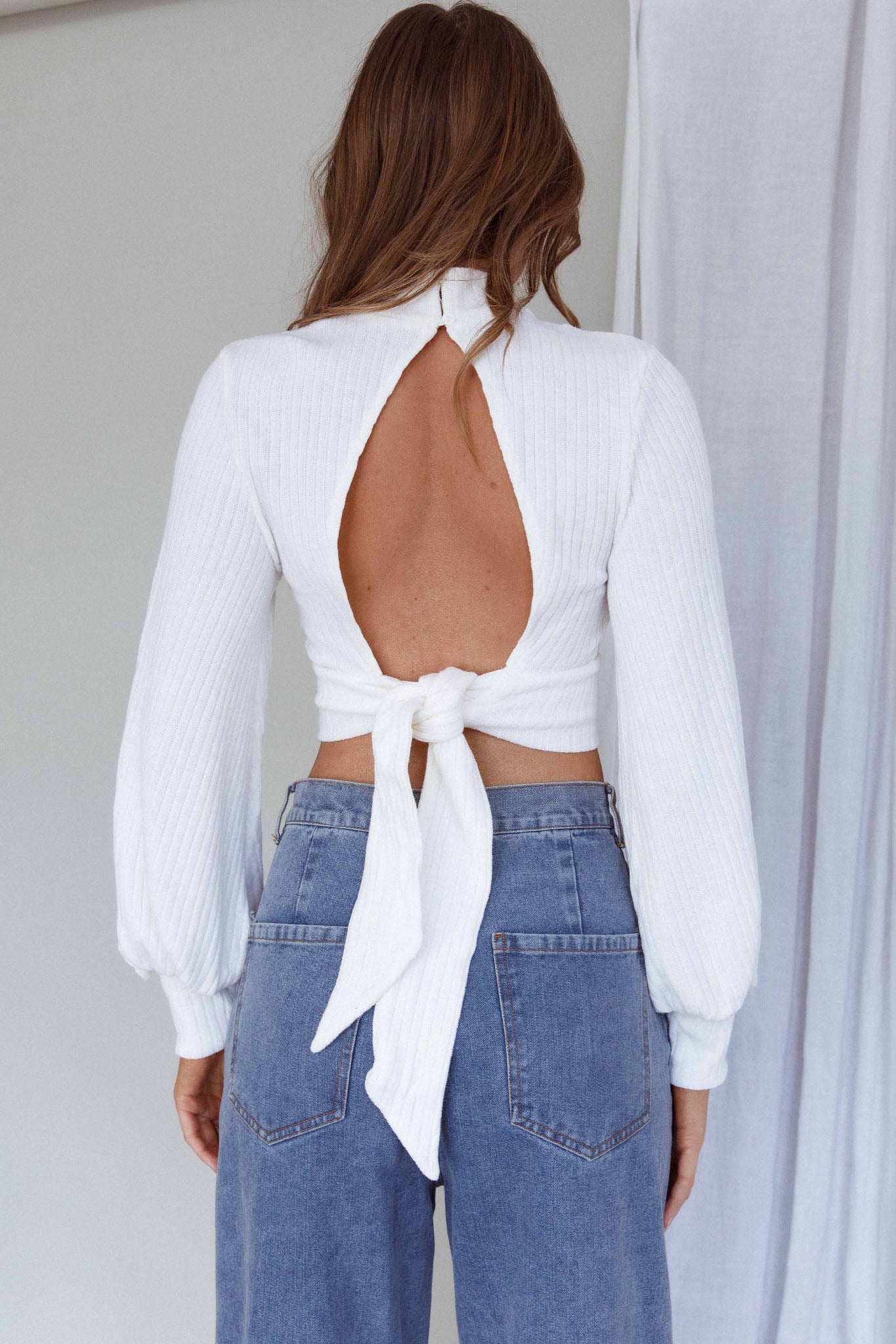 Prove It Keyhole Front Backless Knit Crop Top White by Selfie Leslie