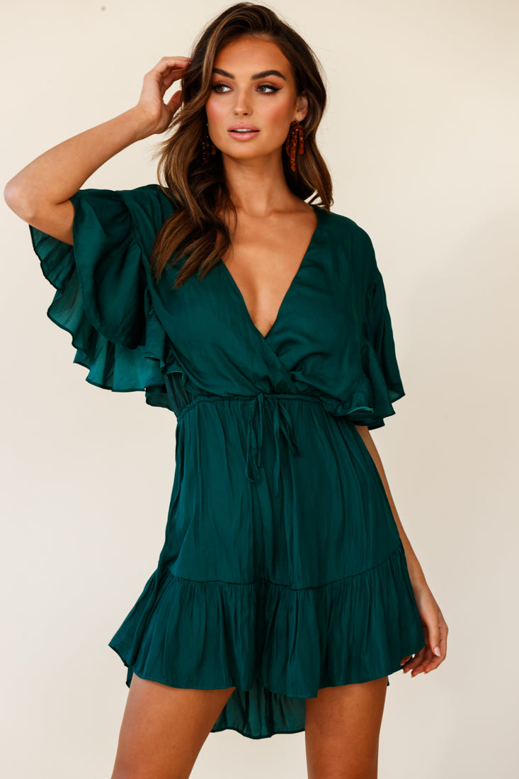 Esme V-Neckline Drawstring Waist Dress Jade by Selfie Leslie
