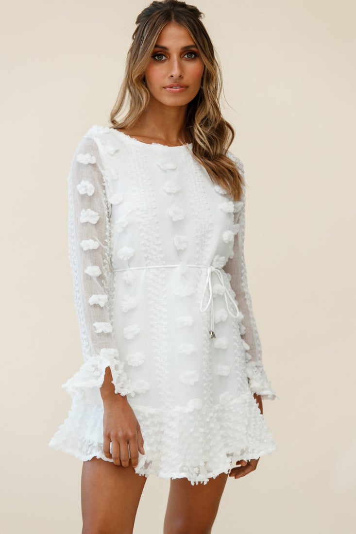 Montville Long Sleeve Embellished Dress White by Selfie Leslie