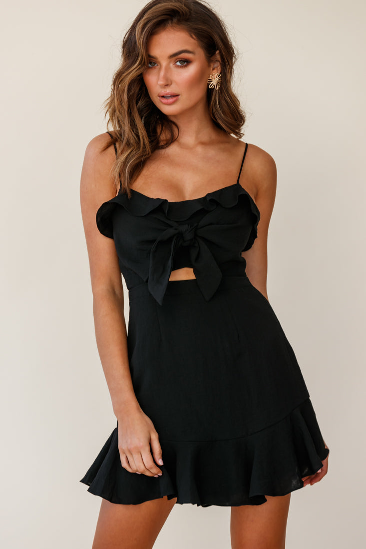 Pico Tied-Knot Bust Ruffle Dress Black by Selfie Leslie
