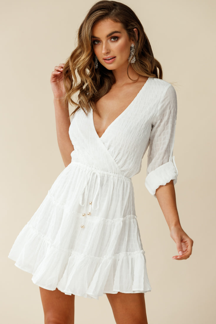 Bostyn Adjustable Sleeve Drawstring Waist Dress White by Selfie Leslie