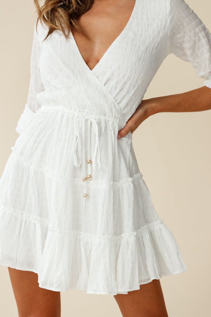 Bostyn Adjustable Sleeve Drawstring Waist Dress White by Selfie Leslie