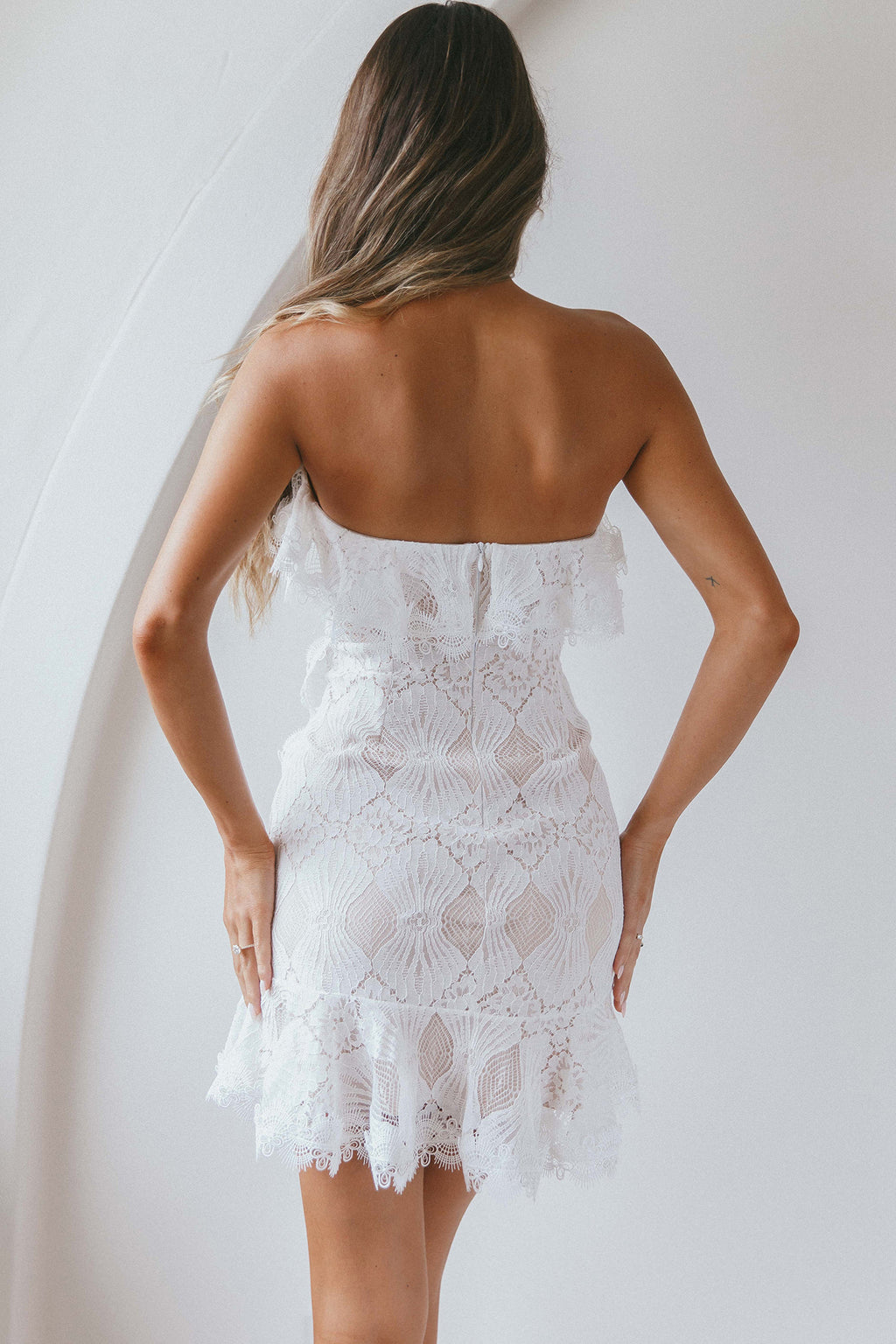 September Lace Mini Dress White by Selfie Leslie