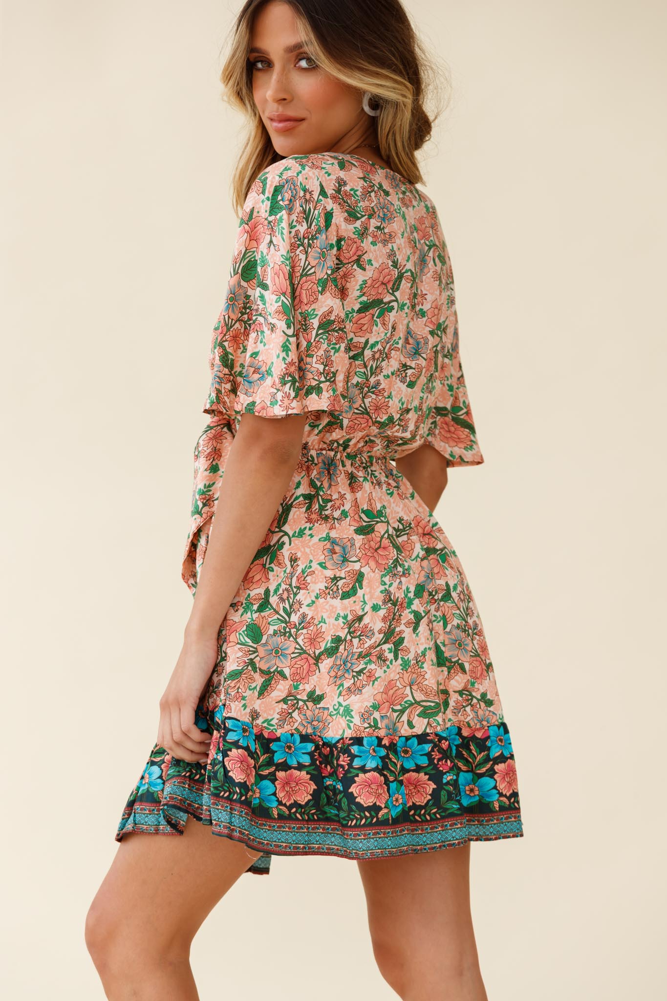 Suva Tie-Knot Bust A-Line Dress Botanic Print Nude by Selfie Leslie