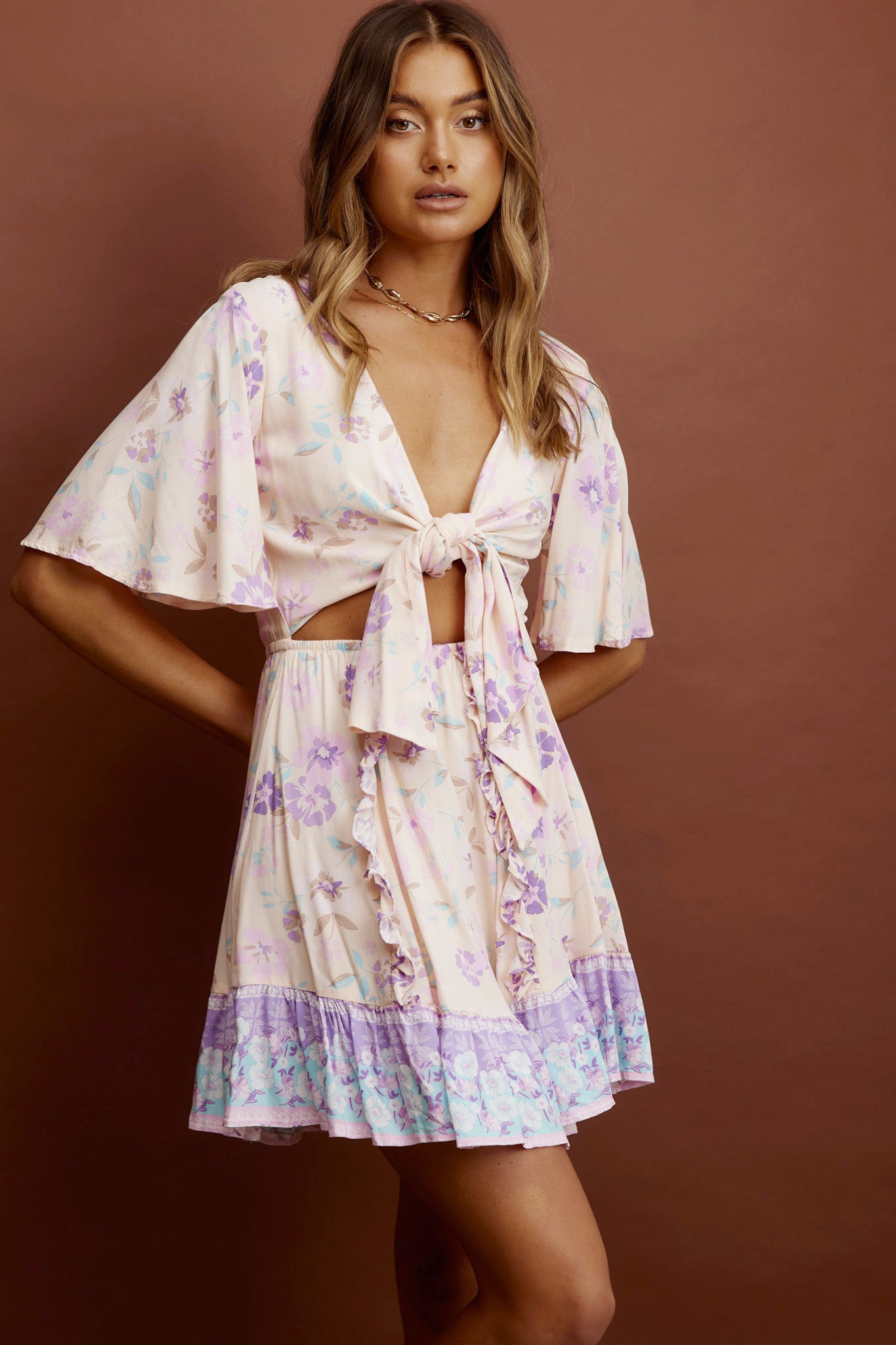 Suva Tie-Knot Bust A-Line Dress Floral Yellow by Selfie Leslie