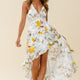 Over The Moon High-Low Hem Crochet Lace Dress Floral Print White