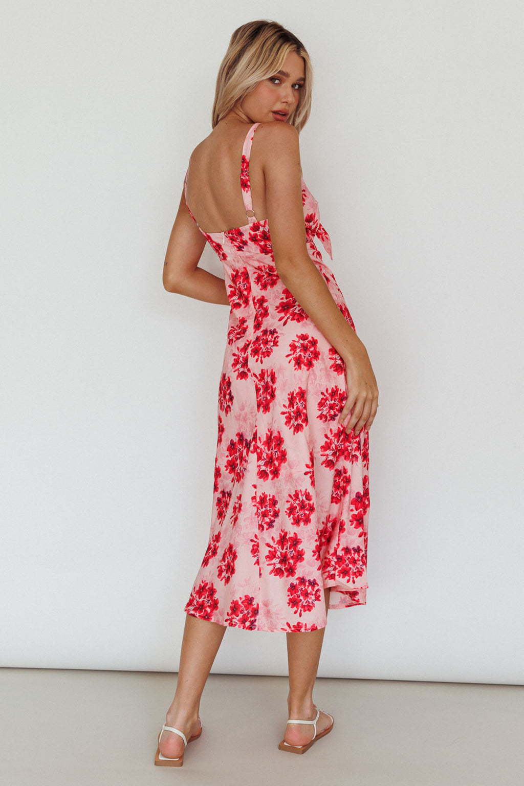 Starry Night Bust-Tie Midi Dress Floral Pink by Selfie Leslie