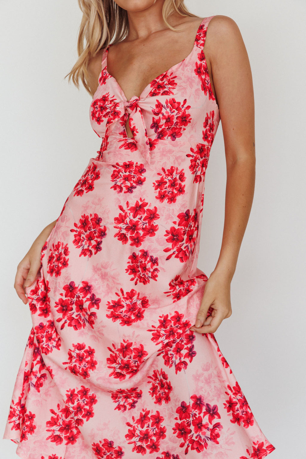 Starry Night Bust-Tie Midi Dress Floral Pink by Selfie Leslie