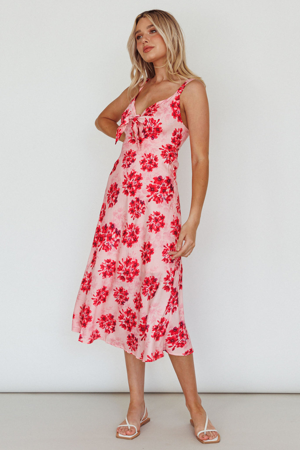 Starry Night Bust-Tie Midi Dress Floral Pink by Selfie Leslie